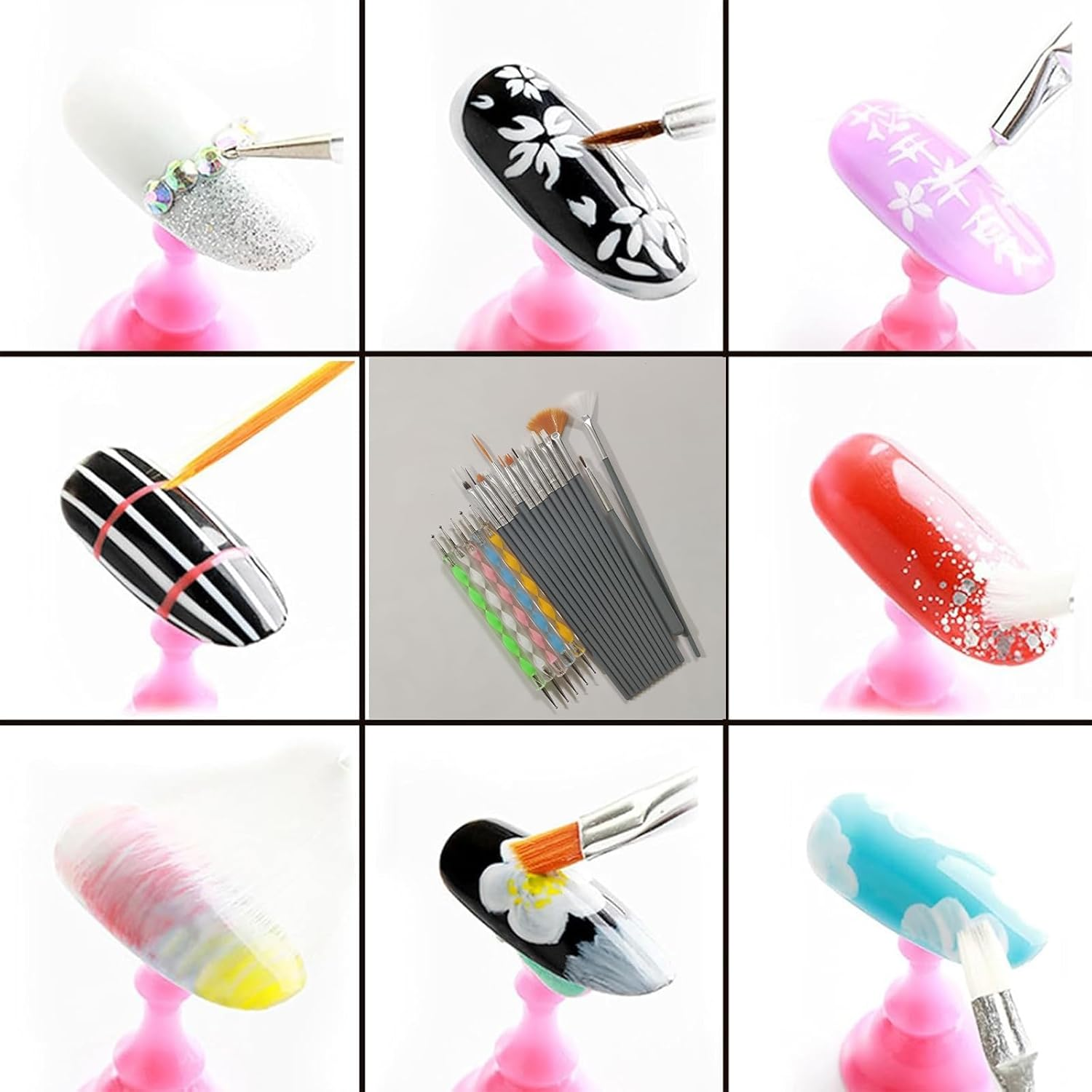 20 Piece Nail Brush Set with Dotting Tool, Nail Art Brush Set for Gel Nails - Professional Nail Design Accessories, Acrylic Brush for Nails, Nail Care Pen & Nail Art Accessories image number 4