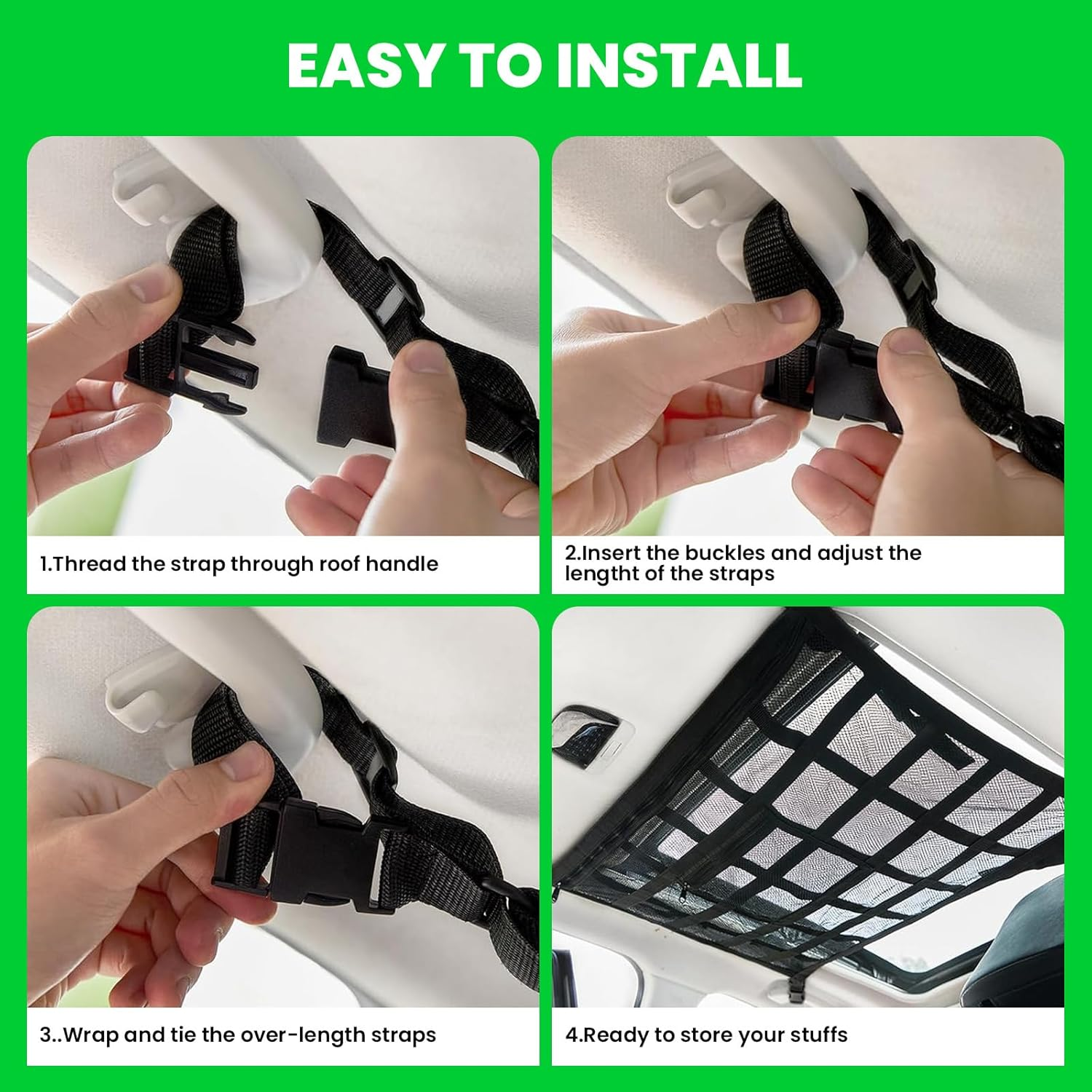 Car Ceiling Cargo Net Pocket, 78 * 53Cm, Adjustable Double-Layer Mesh SUV Roof Organizer, NO Sagging Roof Cargo Net Organizer for SUV, Van Life Accessories image number 3