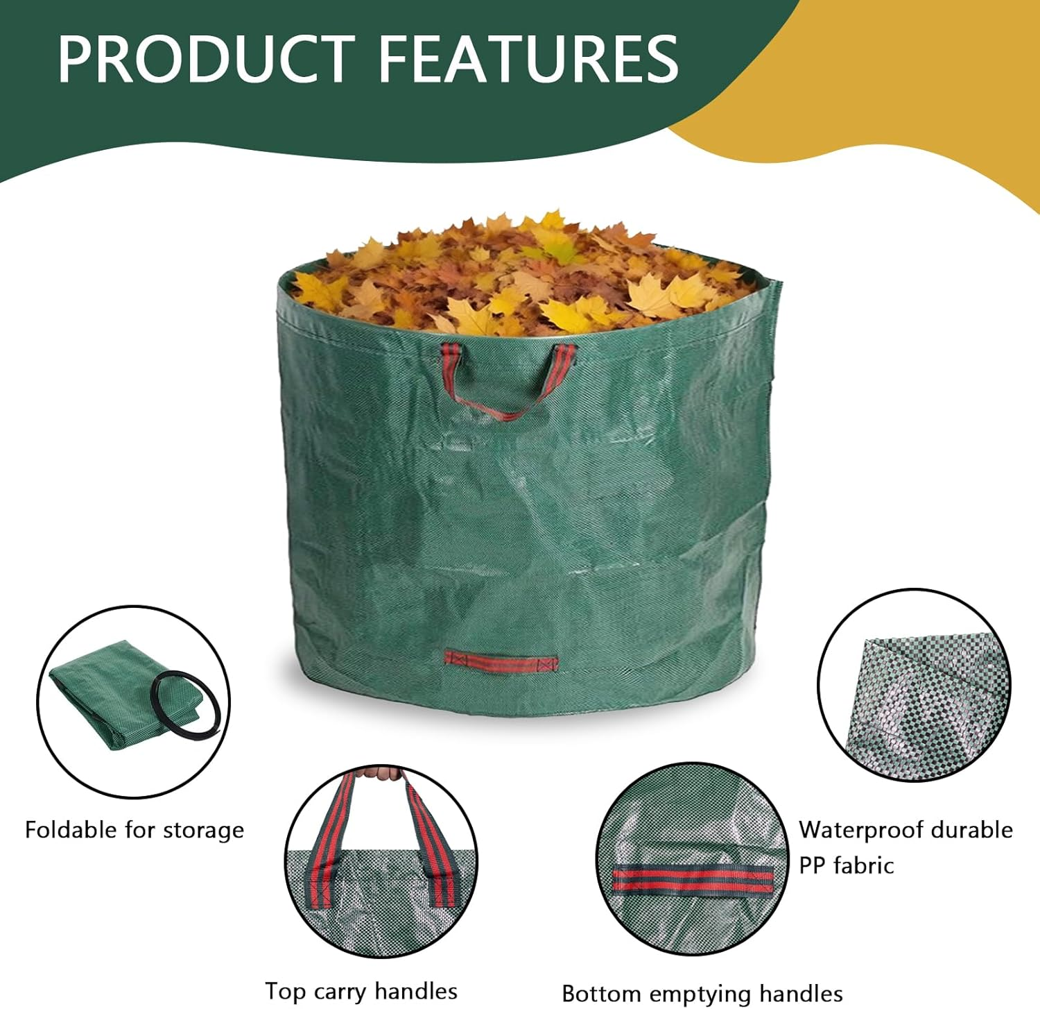 3 Pack Reusable 500L Heavy Duty Garden Waste Bags with Handles - Polypropylene Laminated Grid Fabric, for Collecting Yard Debris, Leaves & Grass Clippings image number 6