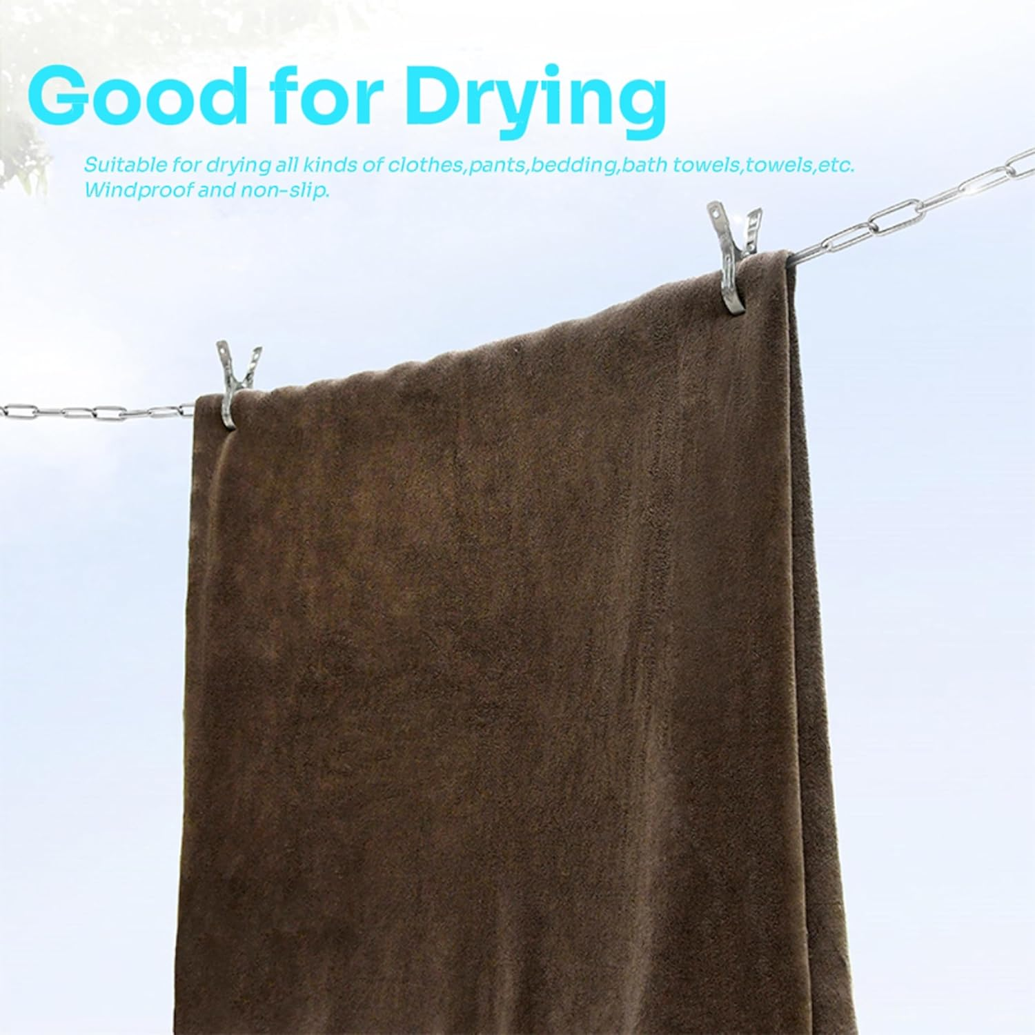 201 Stainless Steel Clothesline, Portable Heavy Duty, Double Hooks, Indoor Outdoor Use