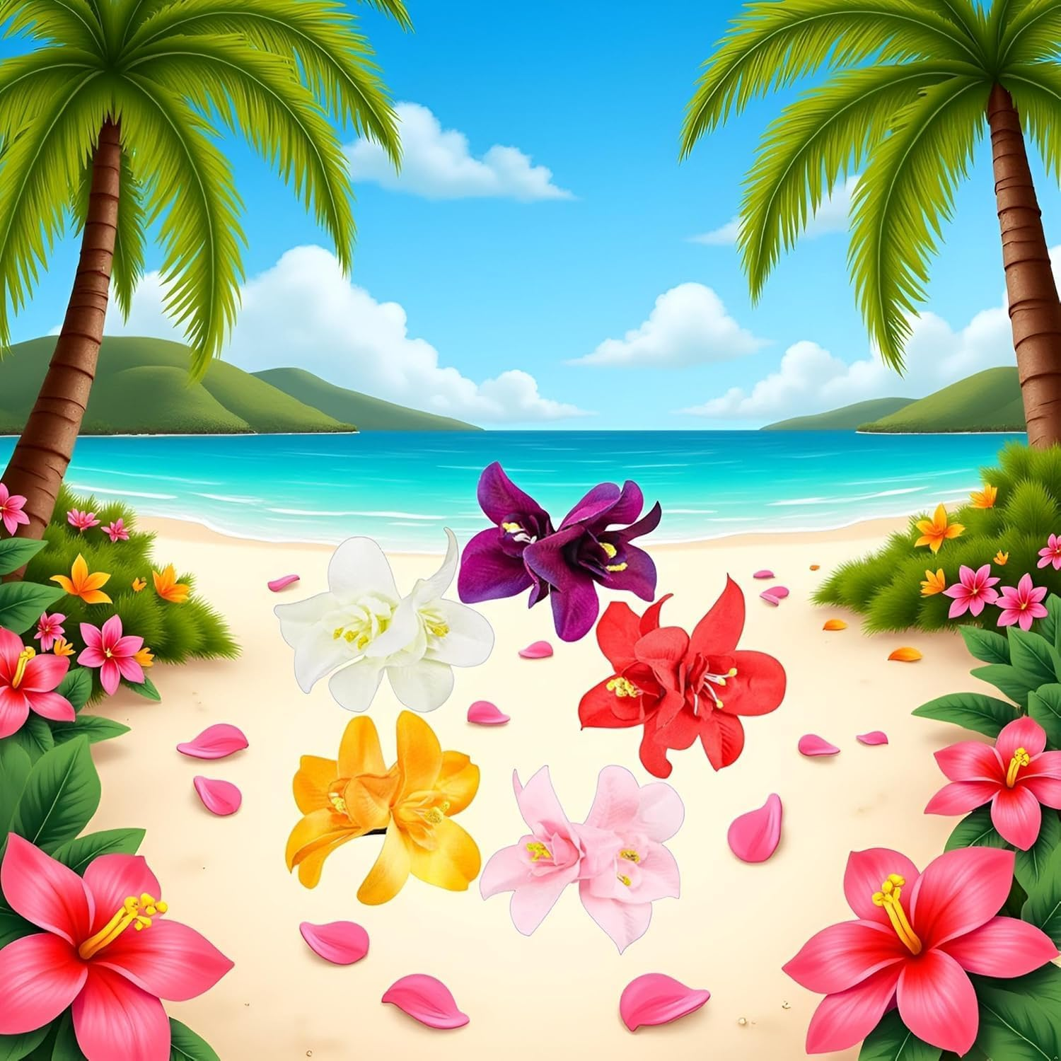 Colorful Artificial Bohemian Hawaiian Hibiscus Plumeria Flower Hair Clips and Barrettes - Seaside Holiday Bridal Hair Accessories image number 3