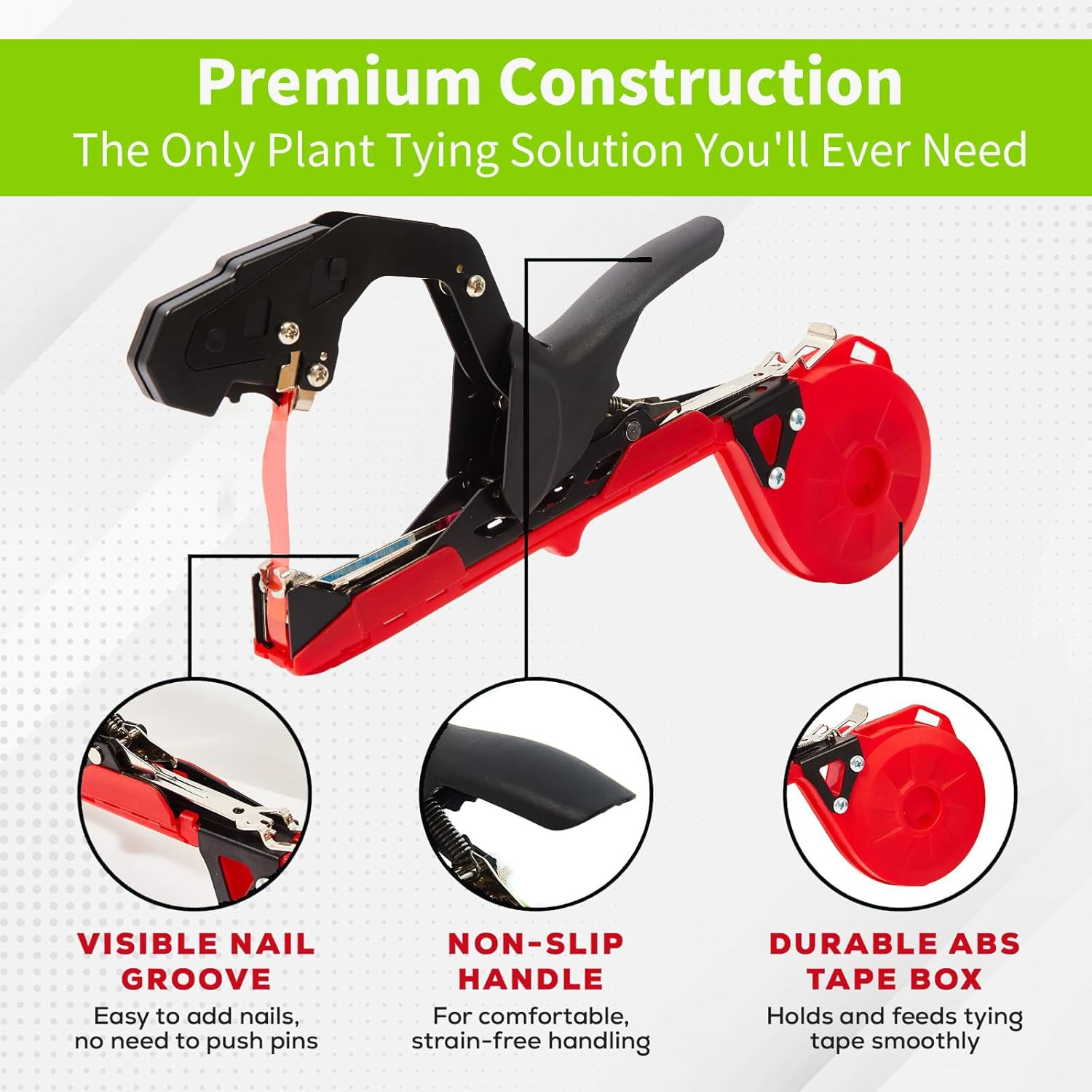 Plant Tie Tapener Gun, Lightweight Vine Tying Tool for Quick Plant Tying, Garden Tapper Stapler with Tape & Staples for Gardeners, Farmers (Red) image number 1