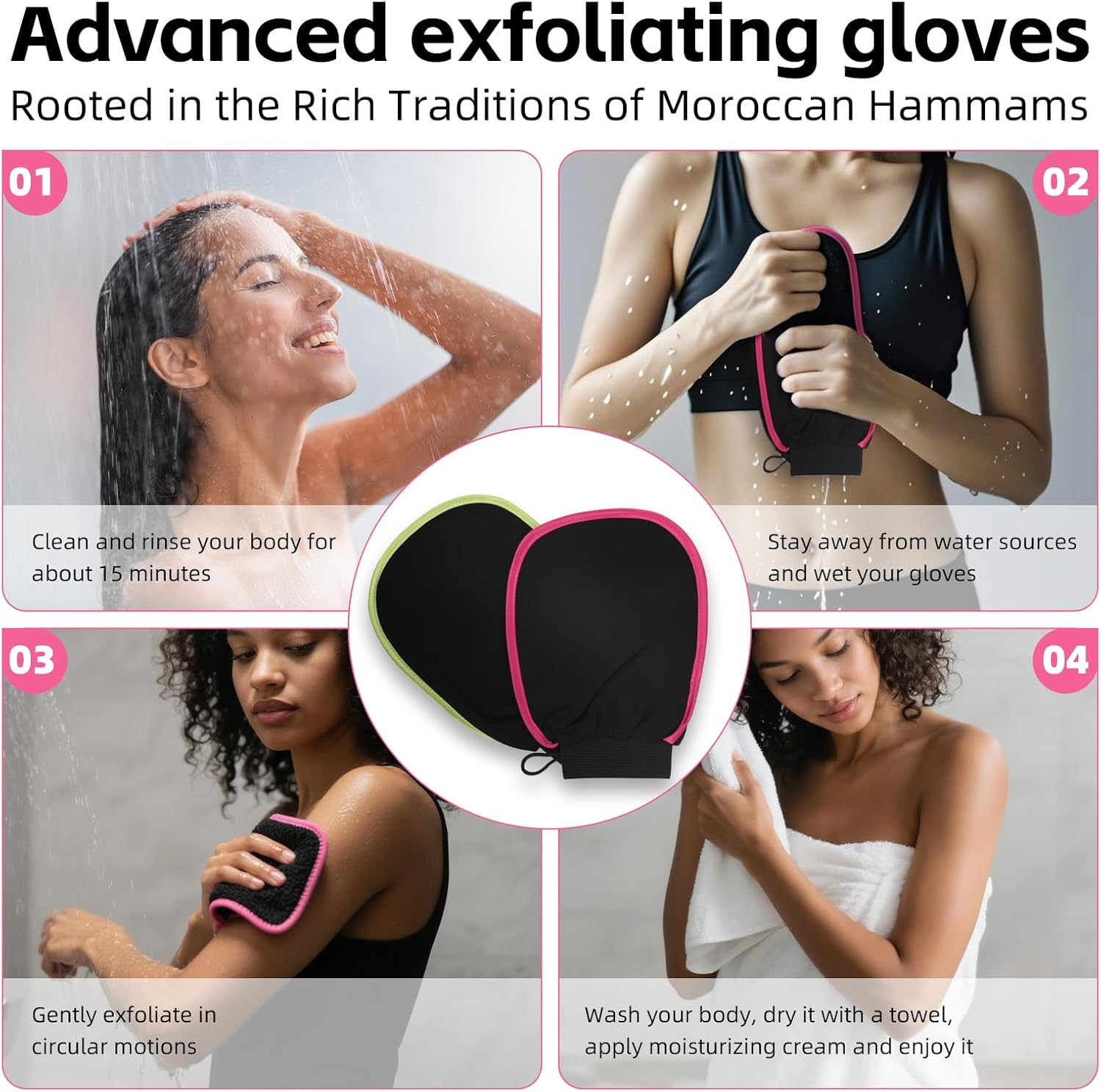 Ozgrove 2 Pcs Exfoliating Body Glove, Shower Scrub Vegan Viscose Mitt for Women and Men, Dead Skin Remover for SPA Body Scrubber Self-Tan Keratosis Pilaris Dry Skin (Black) image number 1