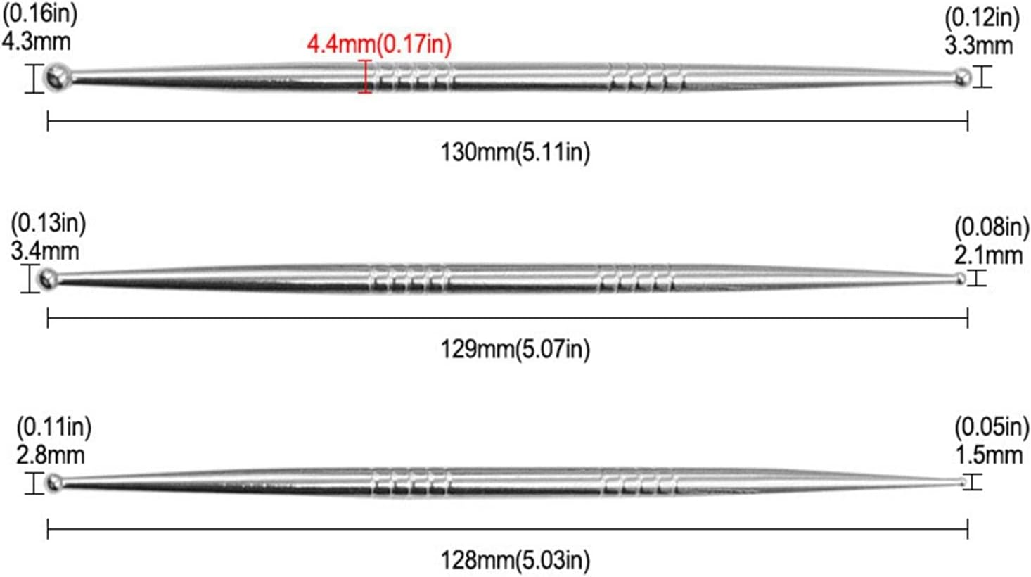 3Pcs Ball Dotting Tools Double Ended Metal Ball Nail Art Dotting Tool Embossing Pattern Cake Decoration Tools Clay Sculpting Sticks image number 3