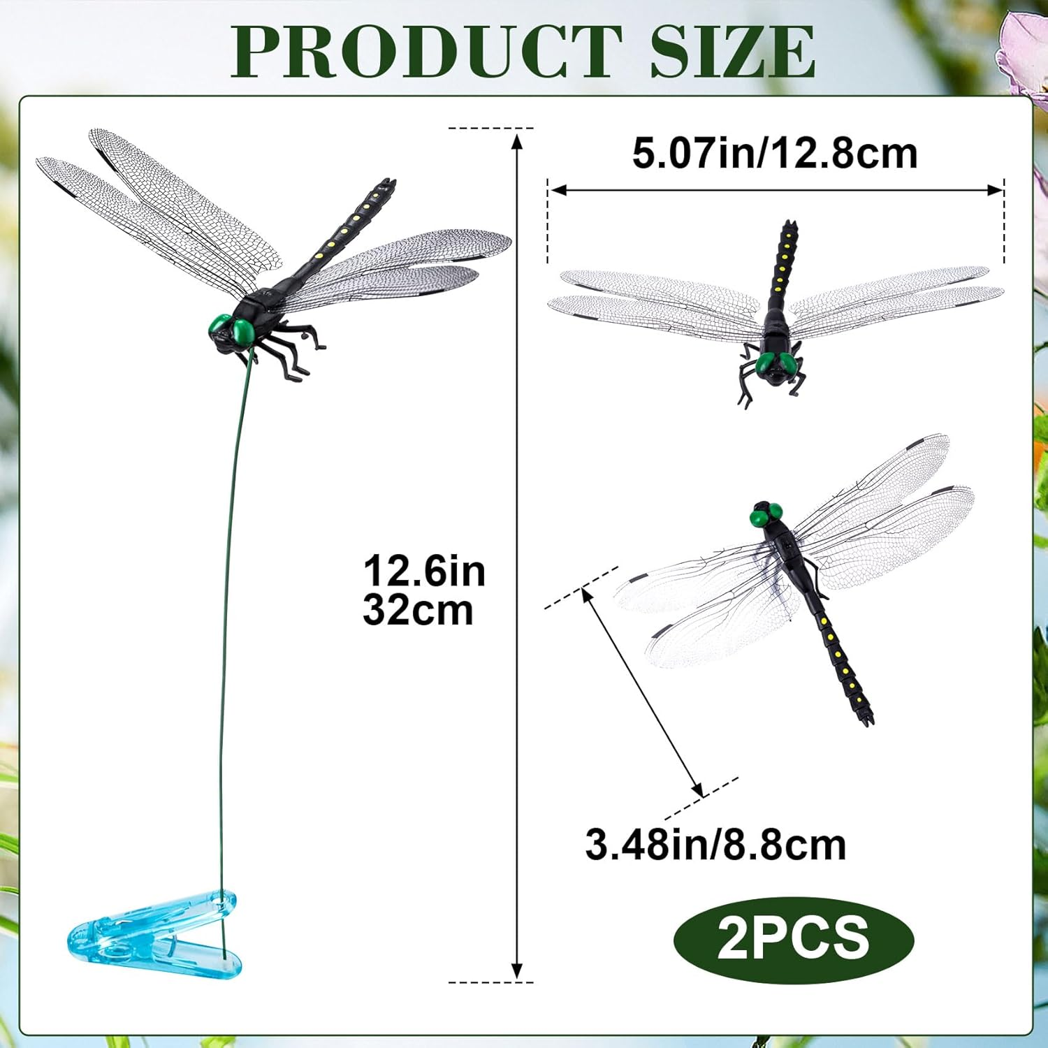 BEIQIYA 2Pcs Dragonfly Clips, Artificial 3D Simulation Dragonflies Hat Clip, Garden Decor for Outdoor Yard Courtyard Patio Flower Beds image number 2