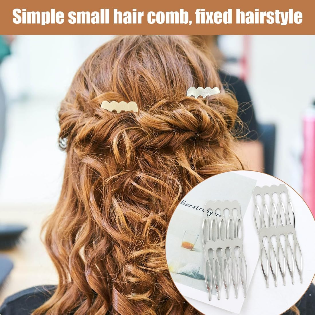 Pack of 20 Teeth Metal Side Hair Combs Plain Wire Sliding Combs Wedding Bridal Veil Combs Decorative Headpiece French Twist Updo Chignon Bun Clips image number 4