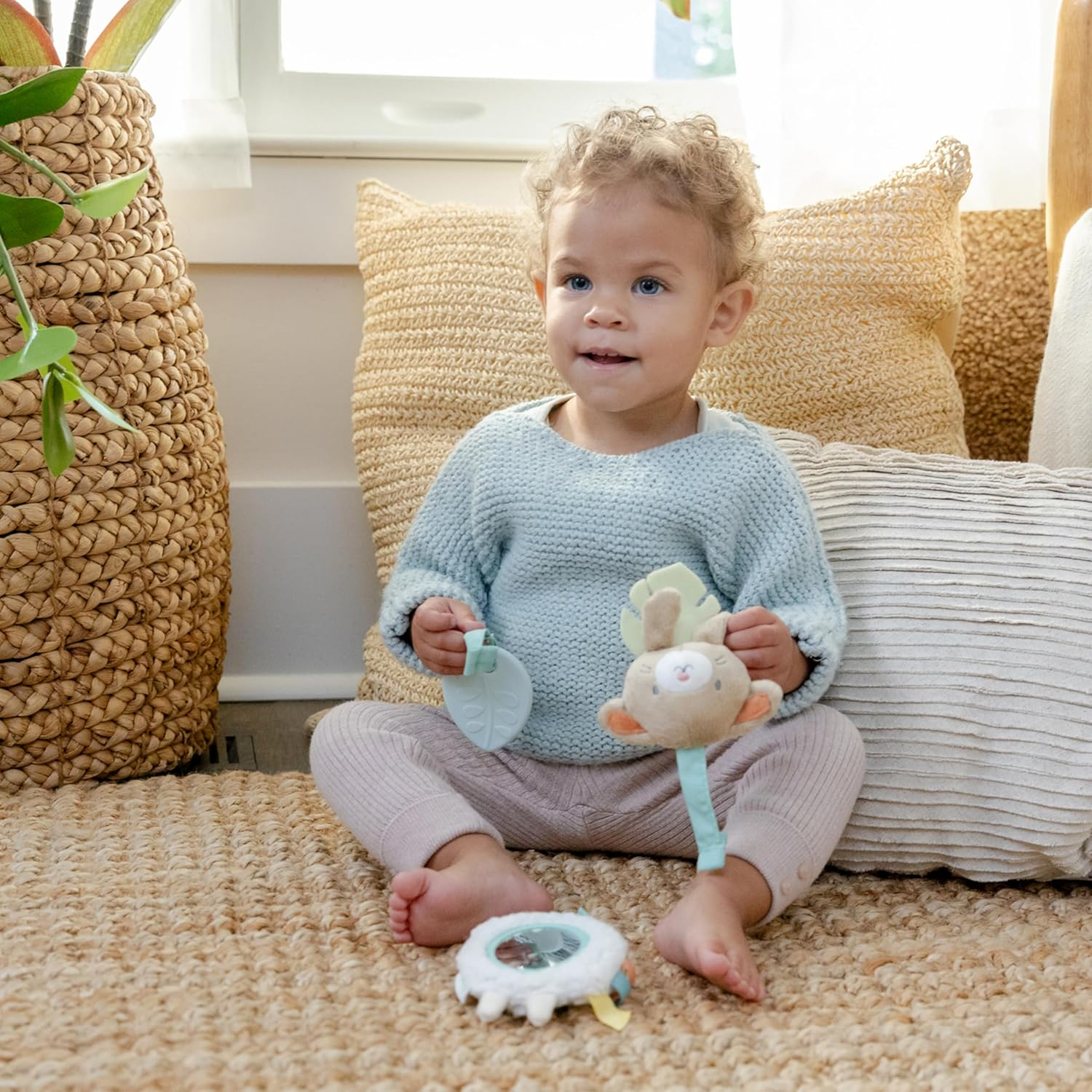 Ingenuity Soothing Essentials Wood Carrier Toy Bar, Montesorri-Inspired, 3 Removable Toys, for Ages 0-12 Months image number 4