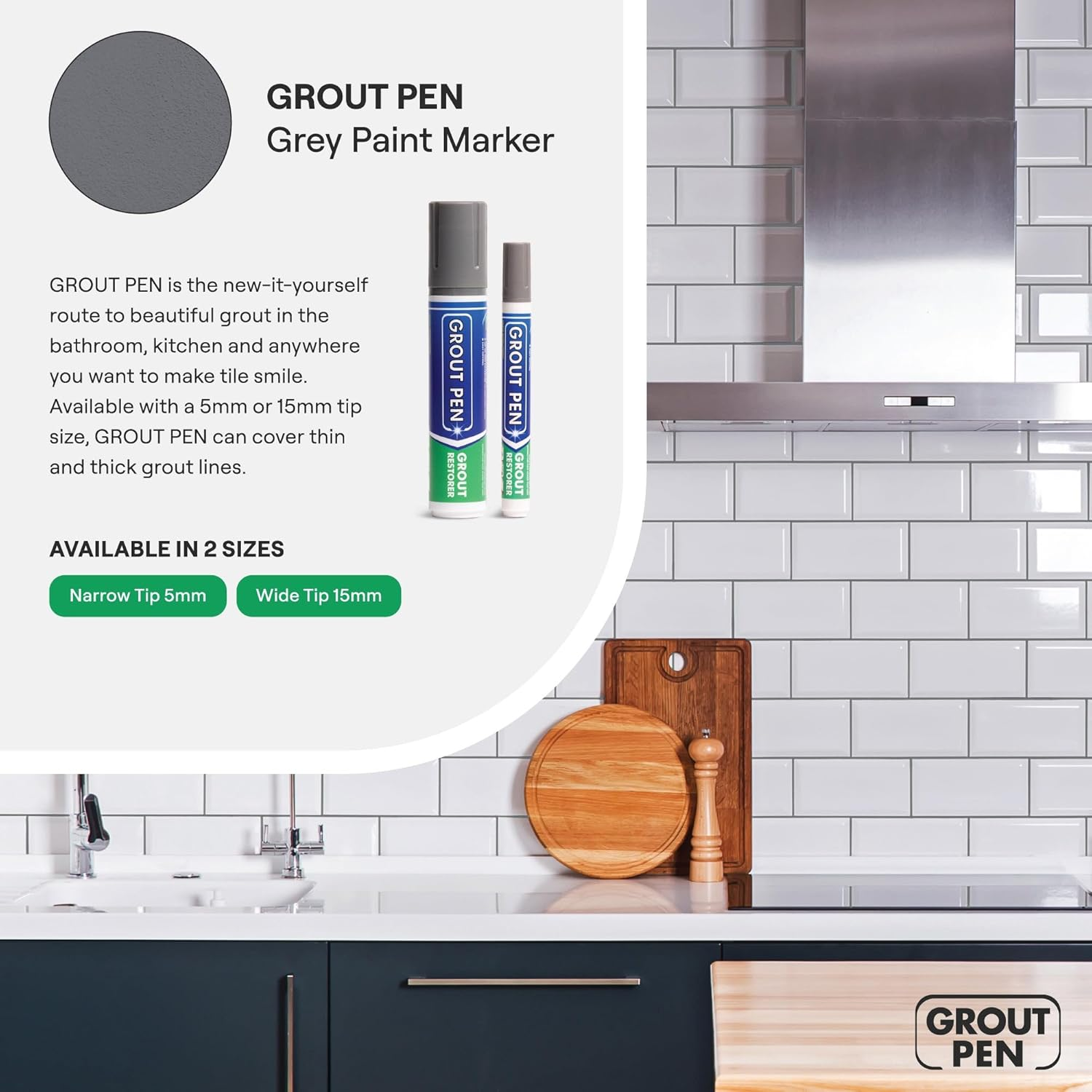 Twin Pack (Grey) Grout Pen - Designed for Restoring Tile Grout in Bathrooms & Kitchens