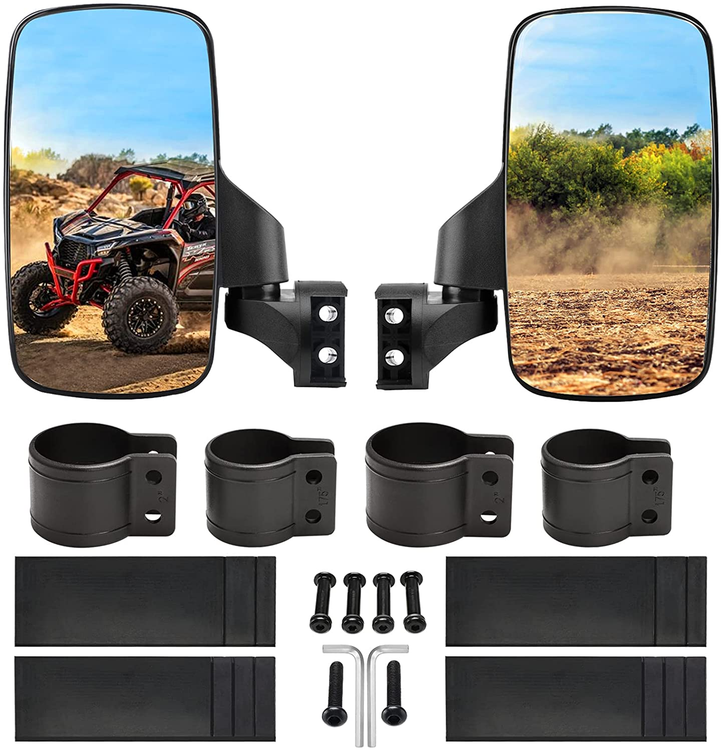 BETOOLL Adjustable Pair UTV Side Mirror Set 1.75 or 2Inch Roll Bar Cage Universal UTV Side View Mirrors High Impact image number 1