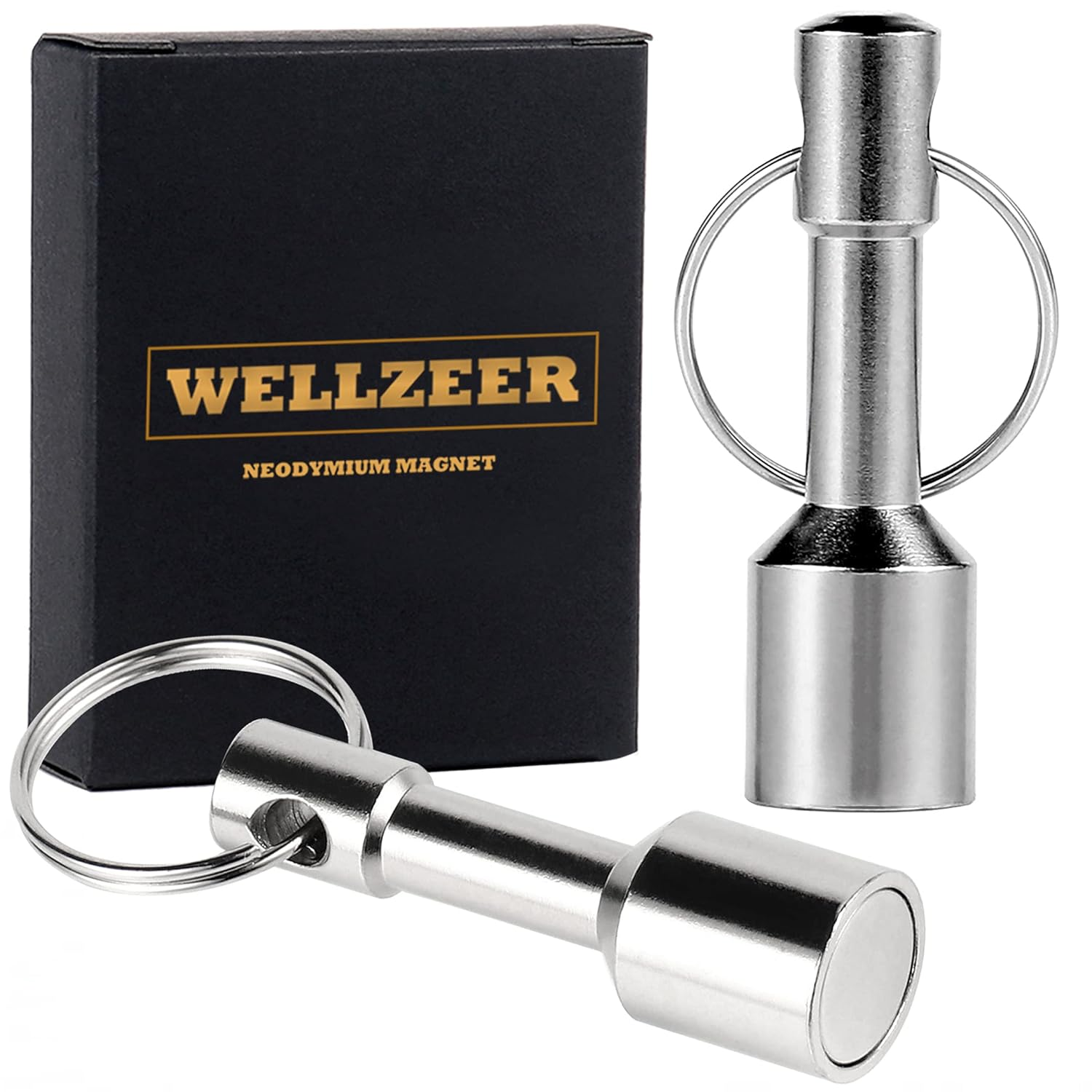 WELLZEER Keychain Magnet for Testing Brass,Keychain Pocket Magnets for Purse with Strong Magnetic Rare Earth Neodymium,Gold,Silver, Jewelry,Ferrous Metals Test Magnet (2Pack-D12Mm)