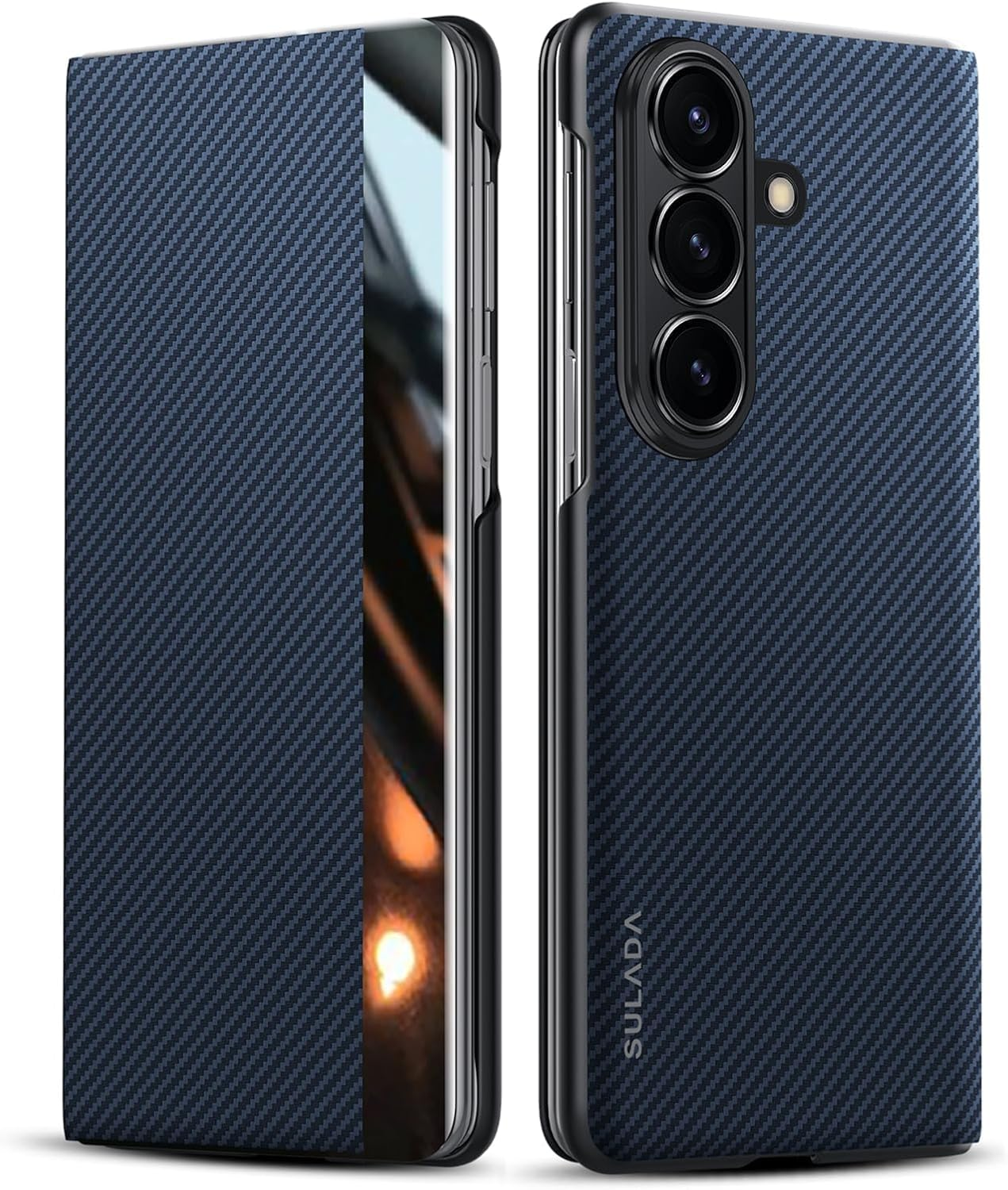 Komiyaa for Samsung Galaxy Z Fold 7 Case, Auto Wake/Sleep, [Compatible with Magsafe], Carbon Fiber Texture Skin-Friendly Case with Card Slot, Slim Protective Case for Samsung Galaxy Z Fold 7 (Blue)