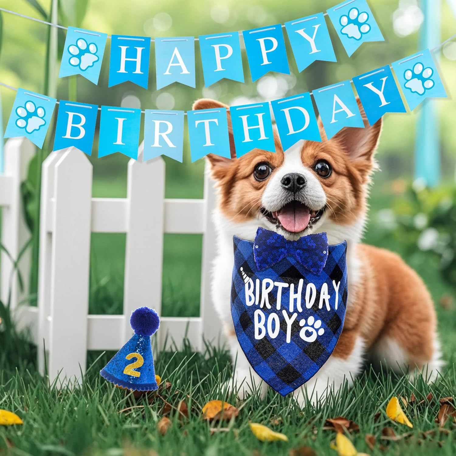 Dog Birthday Hat Bandana Set, 5 Pieces Dog Birthday Bandana Hat with 10 Bling Numbers and Happy Birthday Banner for Small, Medium and Large Dogs, Dog Birthday Decoration image number 3