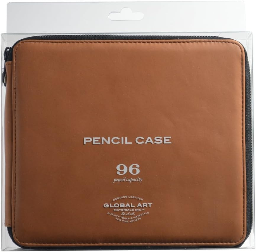 Global Art Materials 48-Piece Leather Pencil Case, Antique Brown, 96 image number 1