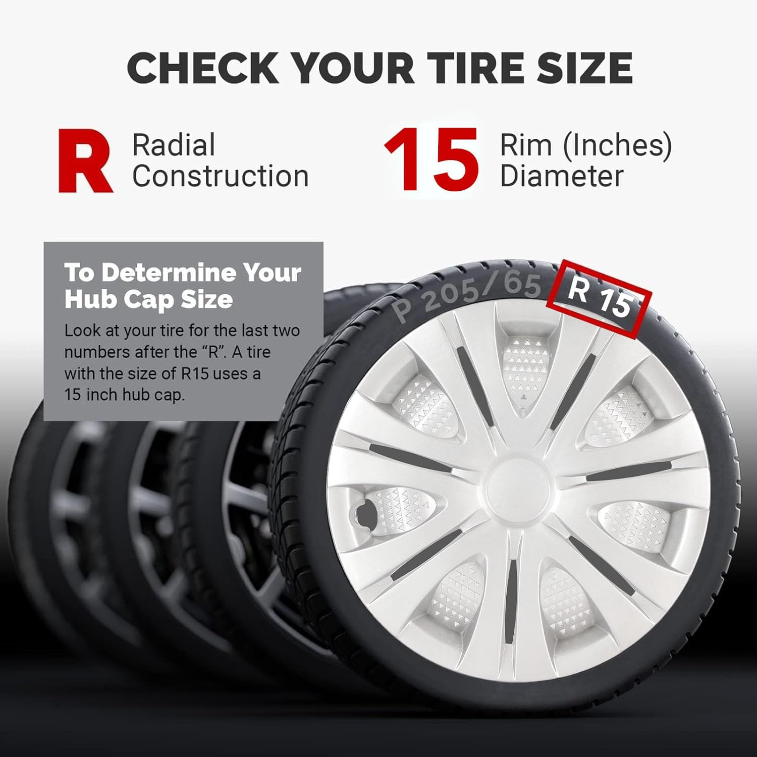 4Pcs Wheel Cover Hubcaps, 15 Inch Silver Sporty Strong Snap on Wheel Rim Cover for Cars Trucks Vans, Universal Fit for Steel Wheel, Easy to Install image number 5