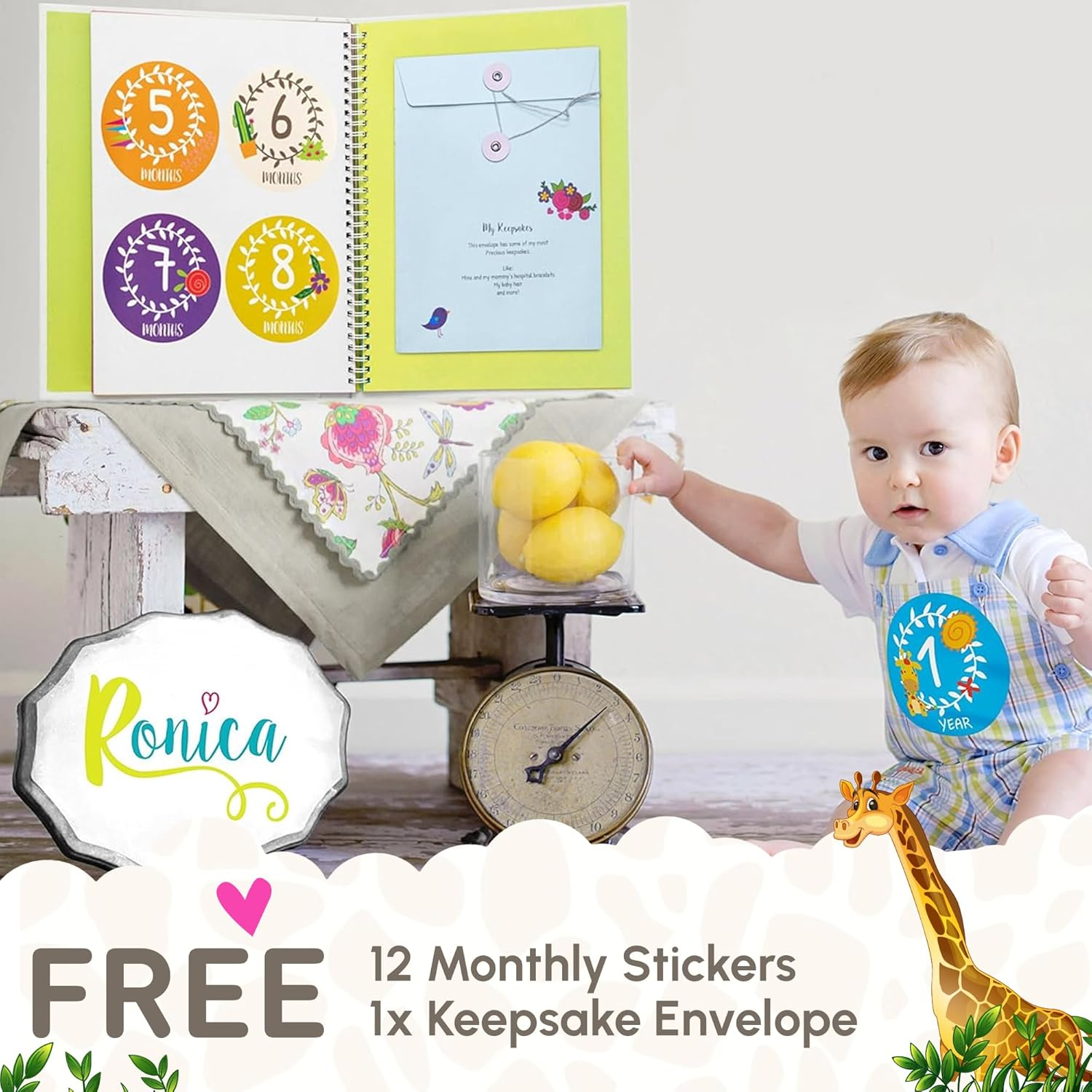 Ronica First Year Baby Memory Book & Baby Journal - Modern Keepsake for New Parents to Record Photos & Milestones - Five Year Scrapbook & Picture Album for Boy & Girl Babies image number 6