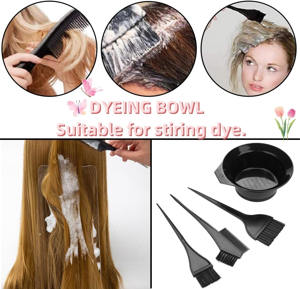 4PCS Piece Hair Dye Brush and Bowl Set, Tool Mixing Bowl Kit Color Comb Hair Dye Applicator, Bowl and Brush Hair Dye DIY Hair Tools for Salons and Homes image number 4