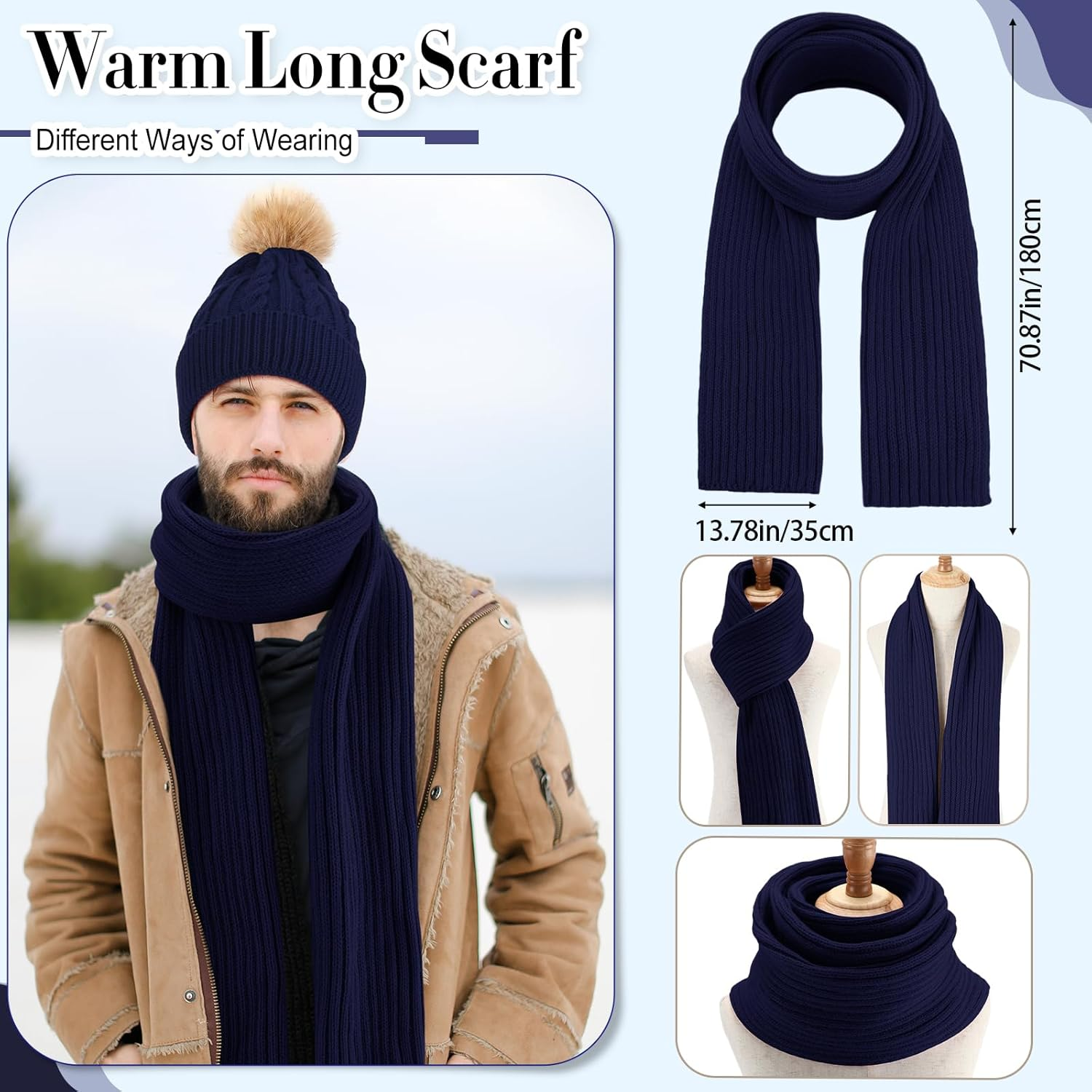 Geyoga 3 Pieces Winter Beanie Hat Scarf Touch Screen Warm Gloves Set Knit Skull Cap for Men and Women image number 5