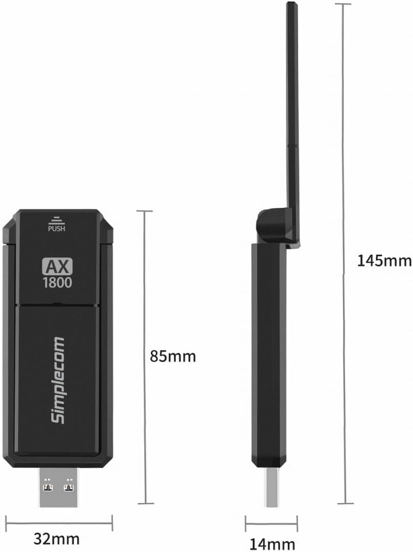 Simplecom NW812 AX1800 Dual Band Wifi 6 USB Adapter with Foldable Antenna image number 4