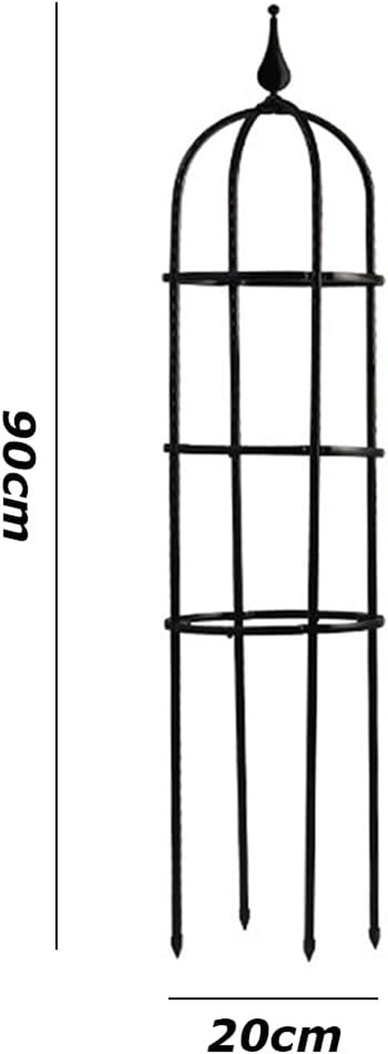Plant Climbing Tower Frame, Metal Garden Obelisk, Portable Flowers Steel Frame, Coated Metal Plant Cages & Supports, round Garden Trellis for Indoor Flowers, Pots, Vines (Black, 20 * 20 * 90 CM)