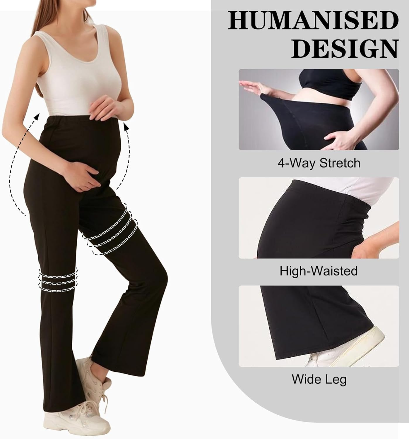 Women Maternity Pants High Waisted Soft Stretchy Pregnancy Wide Leg Trousers Comfortable over Bump Work & Lounge Pants with Pockets image number 2