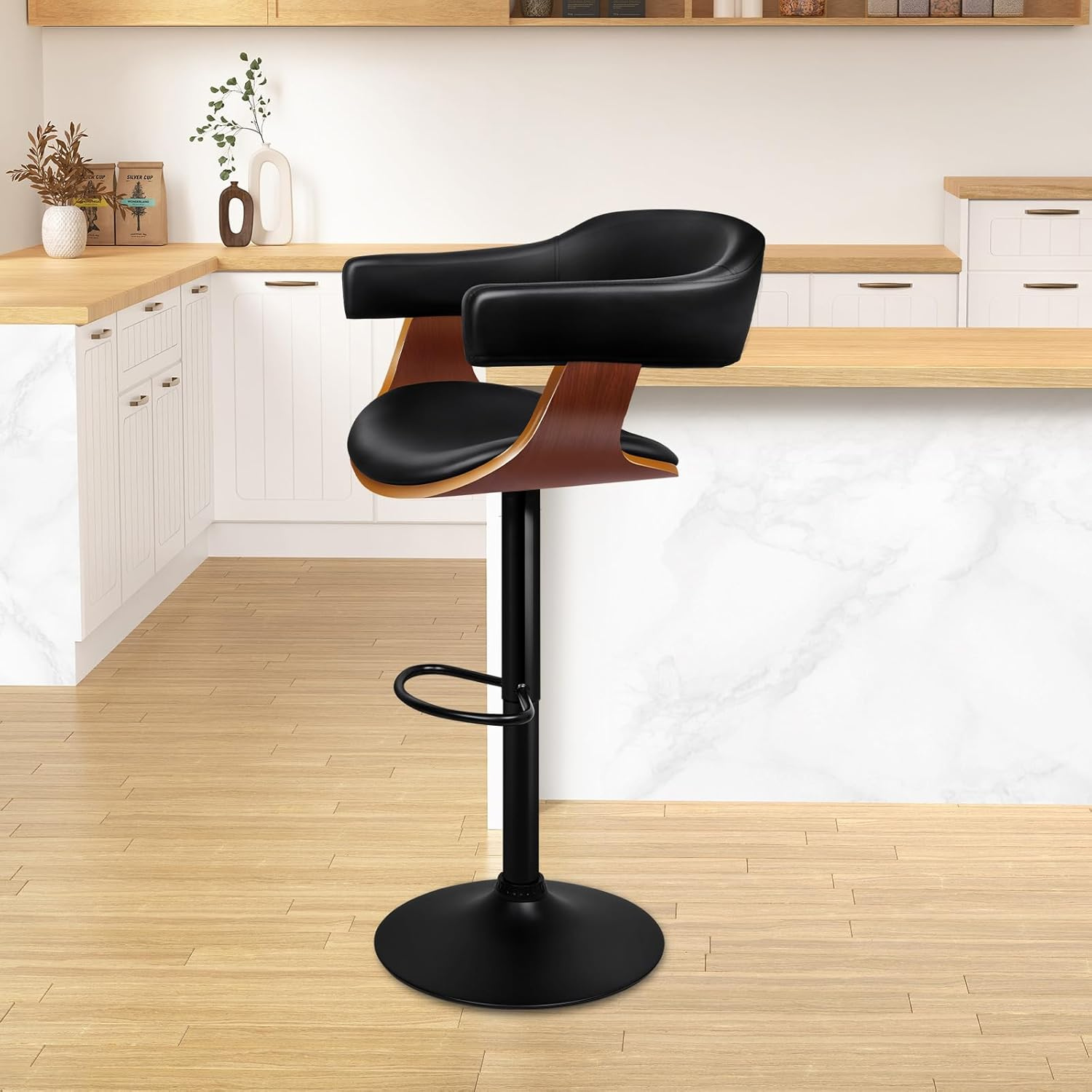 ALFORDSON Bar Stool Adjustable Kitchen Barstool Joan Swivel Counter Dining Chair in 61-82Cm Seat Height with Anti-Slip Floor Protector Barstool Furniture for Home Bar Countertop (White)