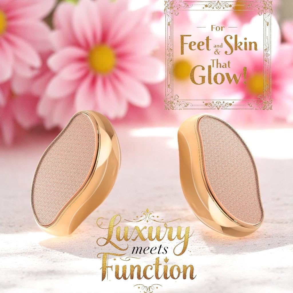 HINA Lux Nano Glass Foot File & Callus Remover &ndash; Portable Pedicure Tool for Cracked Heels, Smooth Feet & Hair Removal &ndash; Wet & Dry Use, Ergonomic, Travel-Friendly &ndash; Champagne Gold