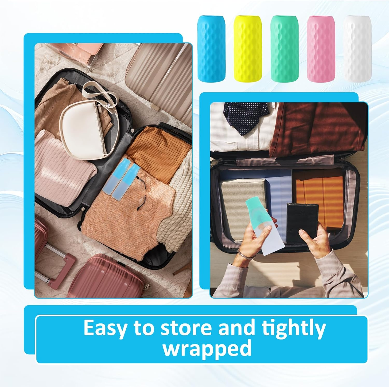 Gtziqa 10 Pcs Silicone Bottle Covers for Travel, Leak-Proof Elastic Sleeves for Toiletries, Cruise Beach Vacation Essentials, Women Men Airplane Trips Travel Size Toiletries Accessories (5 Colors) image number 6