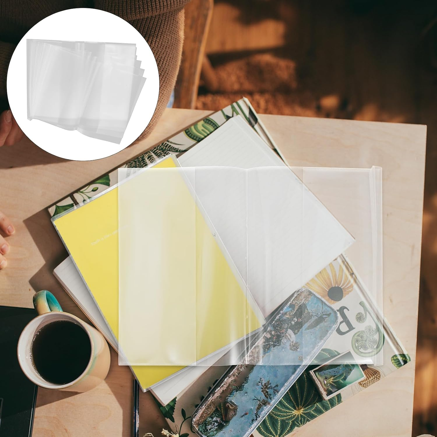 TEHAUX Clear Book Protective Cover - A4 Size Transparent Book Sleeve Adjustable Width Waterproof Plastic Cover for Textbooks and Paperbacks image number 3