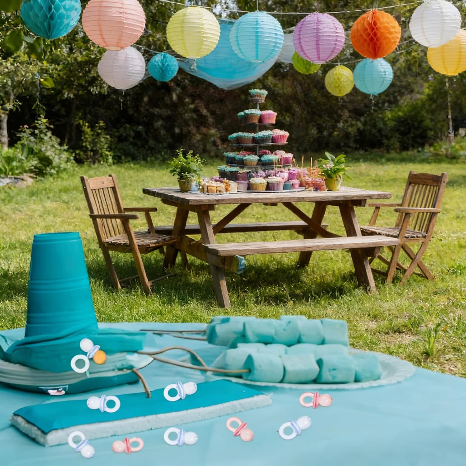 100-Piece Mini Clear Acrylic Pacifiers - Pink & Blue Dummy-Themed Baby Shower Decorations for Table Decor, Party Favors & Games image number 4