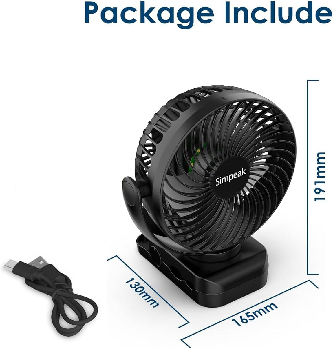 Simpeak 10000 Mah Rechargeable LED USB Fan Clip on Fan Desk Fan, Portable Personal USB Small Fan Outdoor Indoor Office Home Desk Car Camping Fan with 3 Speeds| 3 LED Light Modes| 720&deg; Rotation image number 6
