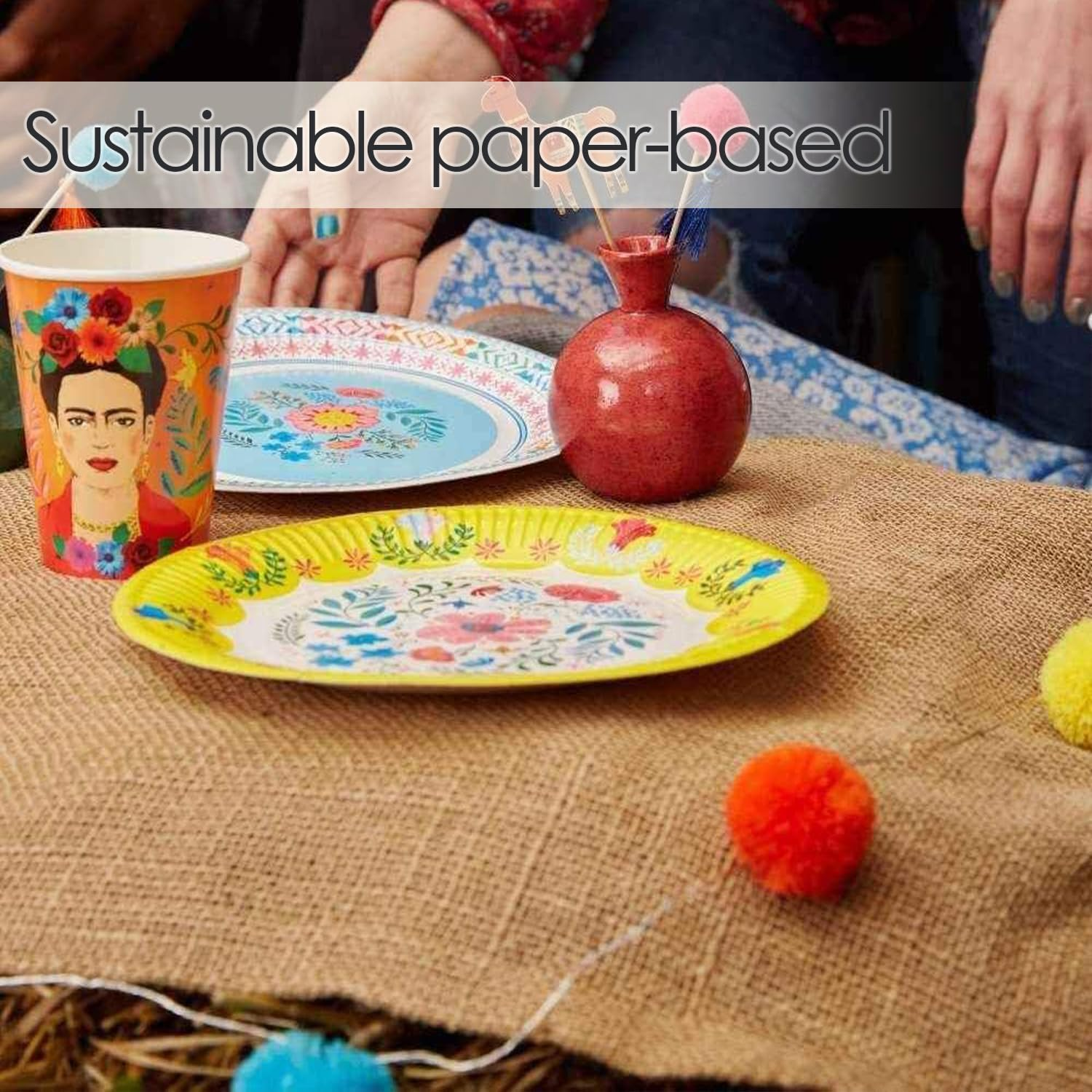 Talking Tables Colorful Floral Paper Plates Disposable Tableware, Great for Afternoon Tea Party Table Decorations| Festival, Picnic, Kids Encanto Themed Birthday Party 9&rdquo;, Pink Blue Yellow, Pack of 12 image number 6