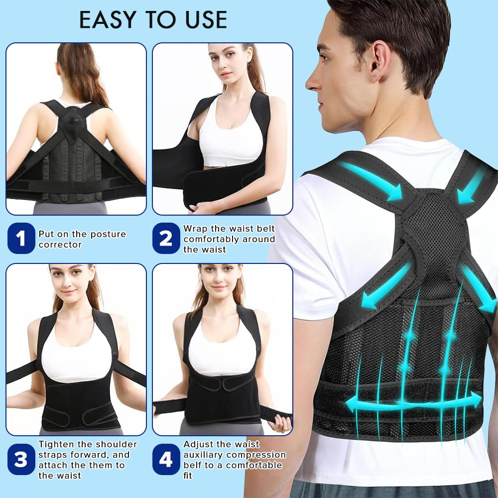 Necomi Posture Corrector,Upgraded Full Back Brace Support, Posture Corrector for Women and Men, Adjustable Shoulder Straightener for Improving Back Posture, Relieves Pain, Lumbar,Shoulder Pain image number 3