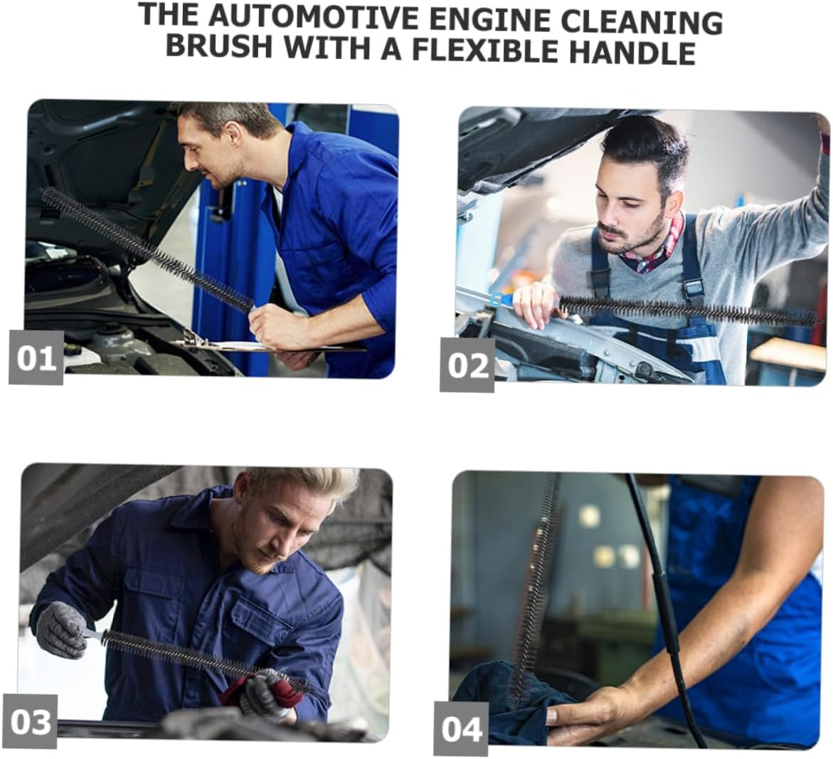 VINTORKY 3Pcs Automotive Engine Cleaning Brush Long Handle Carbon Deposition Removal Tool for Radiator Coil and Engine Oil Grime Cleaner Professional Auto System Maintenance image number 3