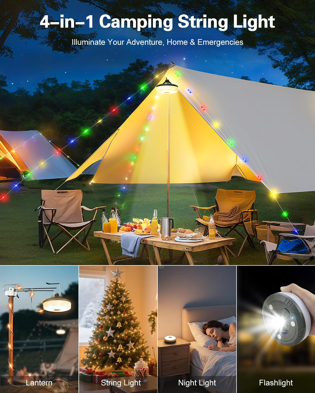 ALITOVE Camping String Light Portable Rechargeable Lantern with 8 Modes Lighting Quick Storage Camping Lights Tent Light for Hiking Rvs Parties(Camping Essentials Gear) image number 1