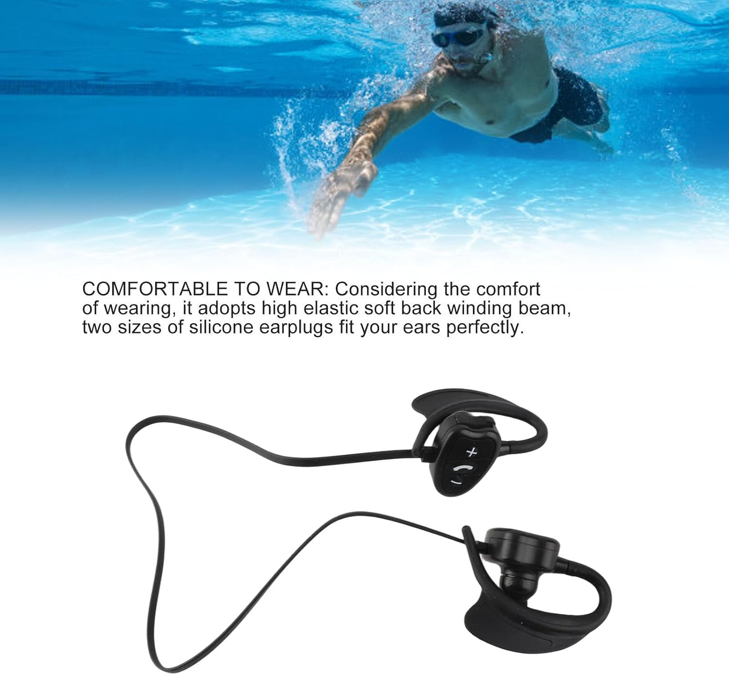 Jiawu Swimming Headphones IPX8 Waterproof, In-Ear Earbud Headphones with Bluetooth 5.4, Underwater Headphone for Swimmings, Sports Headphone for Swimming, Running and Cycling (Black) - Black image number 3