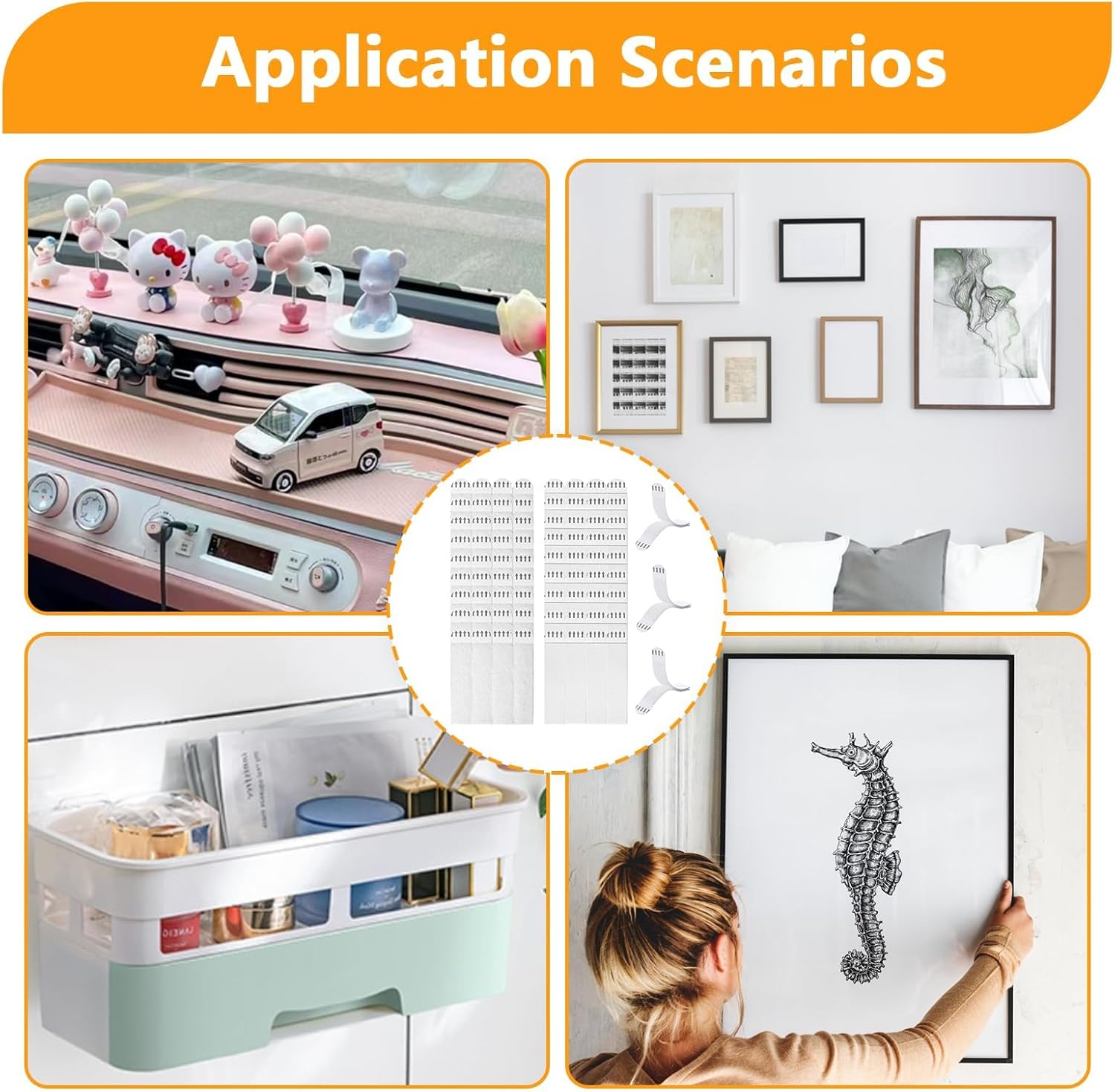 Nazaz 36 Set Picture Hanger, White, Hook and Loop Fastener, No Nails, Self-Adhesive, Smooth Surfaces image number 2