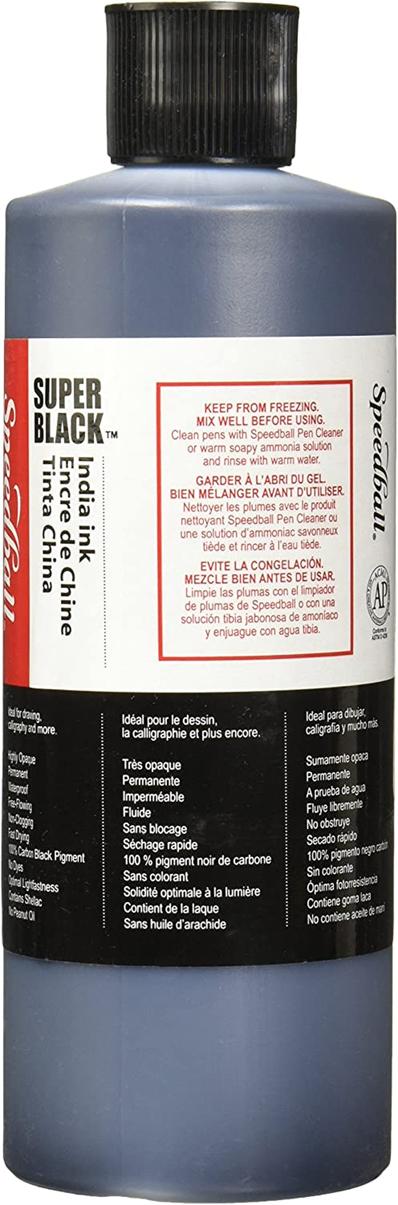 Speedball Indian Ink Black, 473Ml, Super Black Pigment, Waterproof Calligraphy Supply