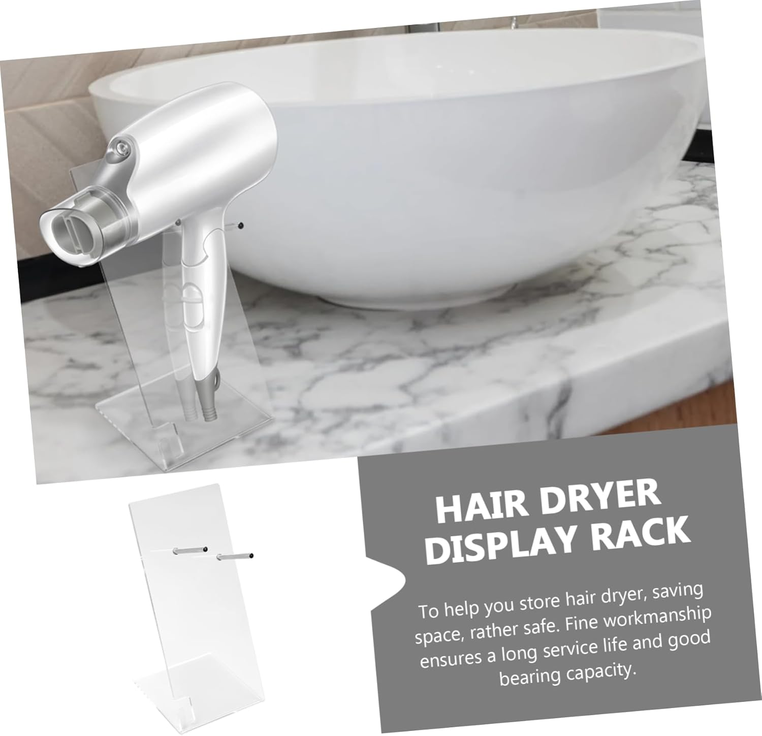 PACKOVE Acrylic Hair Dryer Display Rack for Bathroom and Salon 12 * 12 * 27Cm Storage Holder Hair Dryer Organizer Easy Access for Home Use image number 1