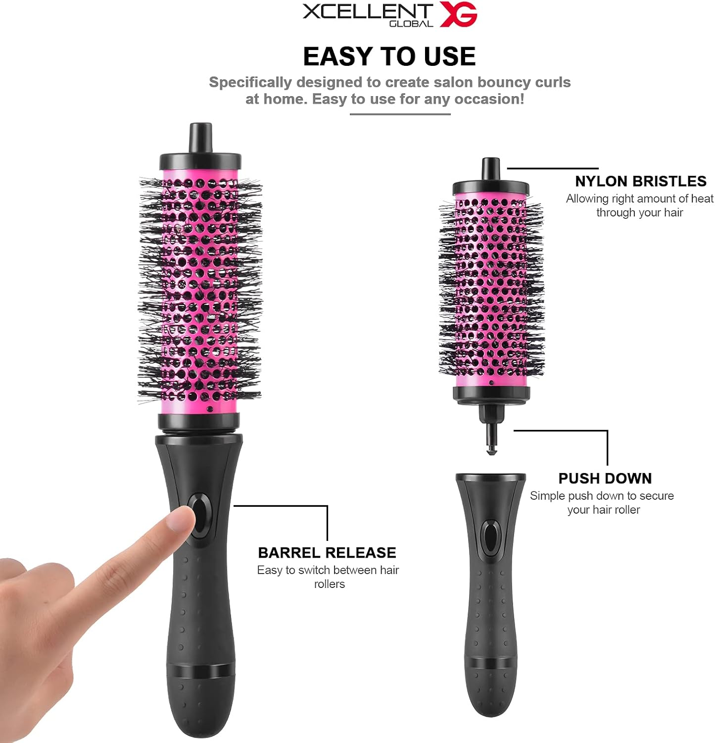 Round Hair Brush Set with Detachable Barrels Styling Tool, 6 Barrels 1 Handle 6 Clips, Small Medium Large image number 2