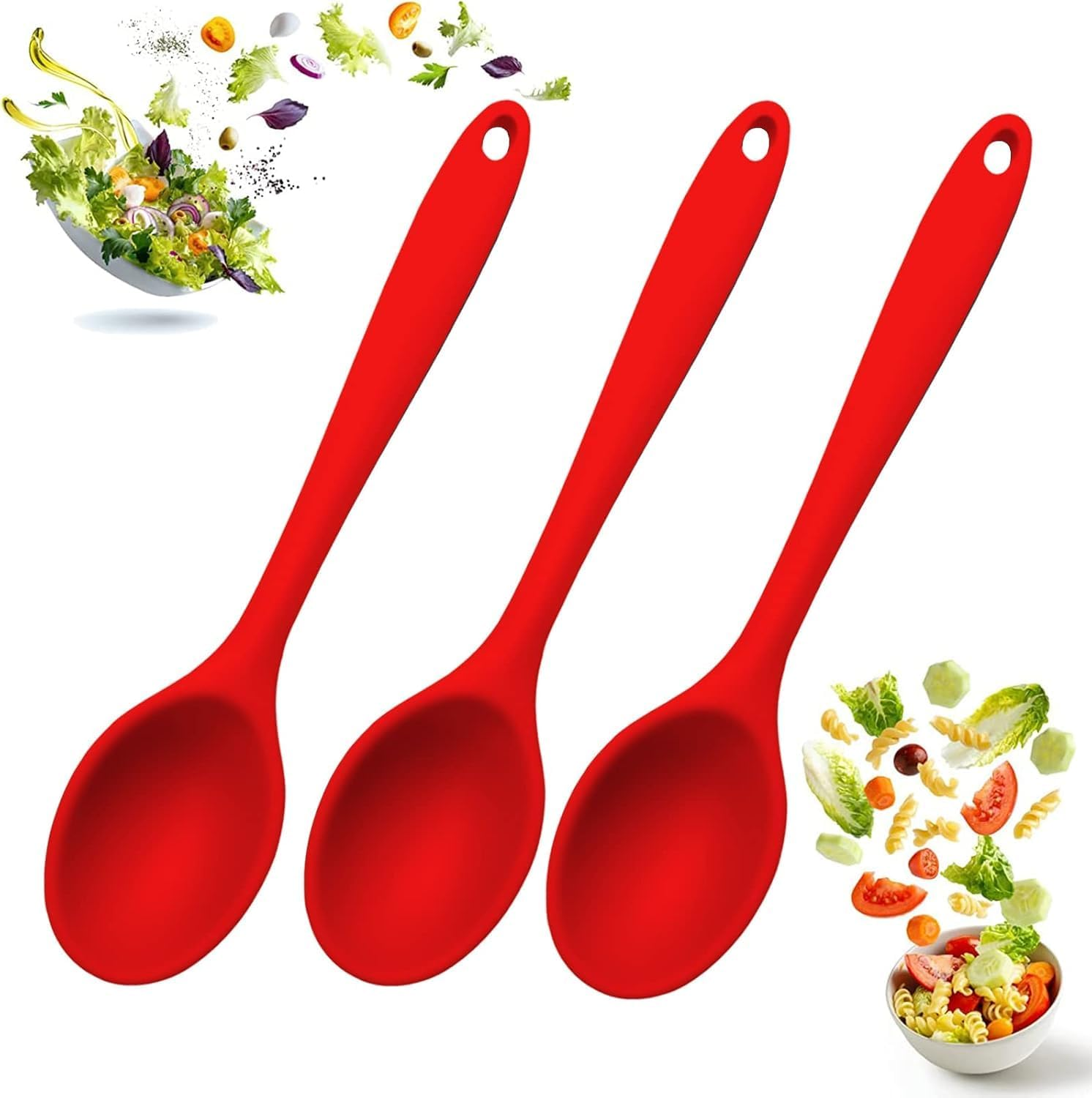 Large Silicone Cooking Spoons 27Cm Pack of 3, Non-Stick Spoon Set for Mixing, Cooking & Serving, Heat Resistant Silicone Spoon Set, Dishwasher-Safe & BPA Free (Black)