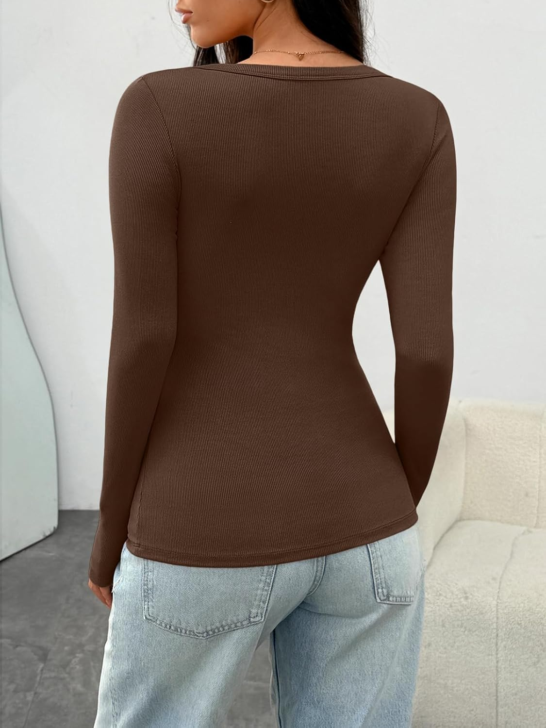 LILLUSORY Womens Tops Underscrub Long Sleeve Shirts Solid Scoop Neck Ribbed Clothing Fitted Basic Casual Cute Clothes 2025 image number 3