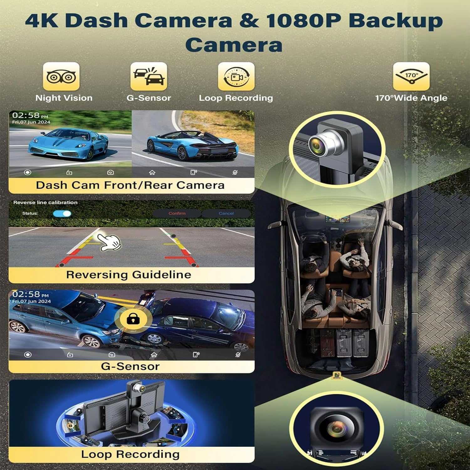 4K Carplay Screen for Car Apple Carplay Screen Tablet for Car with 350&deg; Rotatable Camera 10.26" Android Auto Brightness Wireless Carplay Navigation Dual Bluetooth Vioce Control Bracket (Black) image number 5