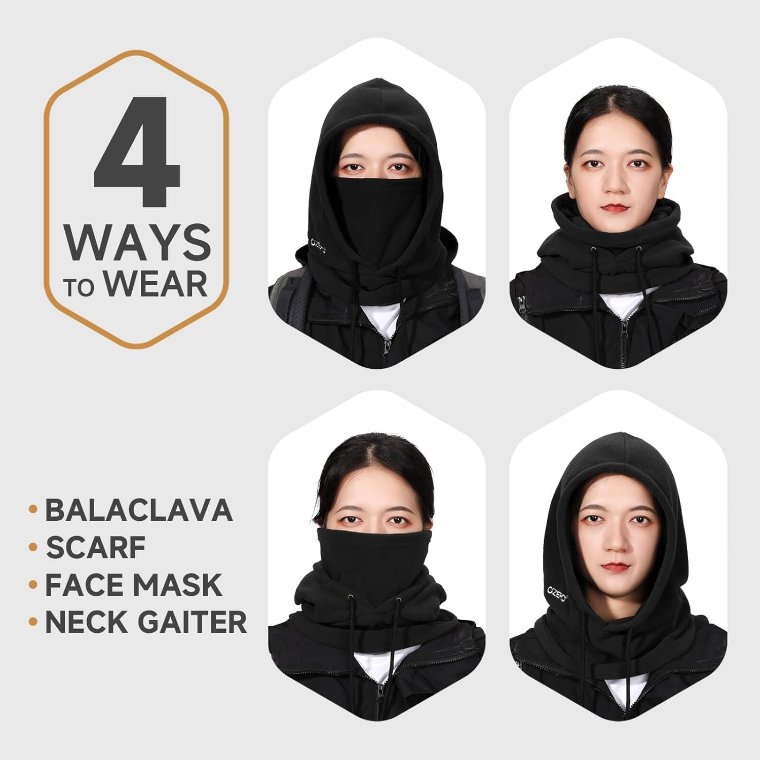 OZERO Balaclava Face Mask: Winter Polar Fleece Hood Ski Mask for Men Women, Convertible Balaclava Hood Face Cover Hat Cap Scarf for Cold Weather image number 3