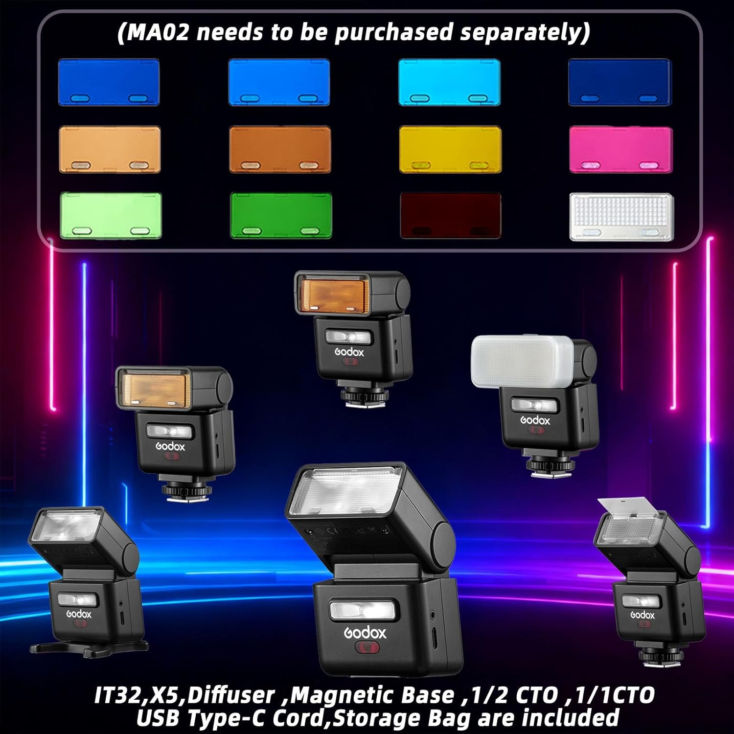 Godox IT32 TTL Mini Flash with X5S Trigger for Sony, Magnetic Modular Design, Full TTL & HSS, 1.5S Recycling, 510 Full-Power Pops, Color Touchscreen, Rechargeable Battery, LED Modeling Light