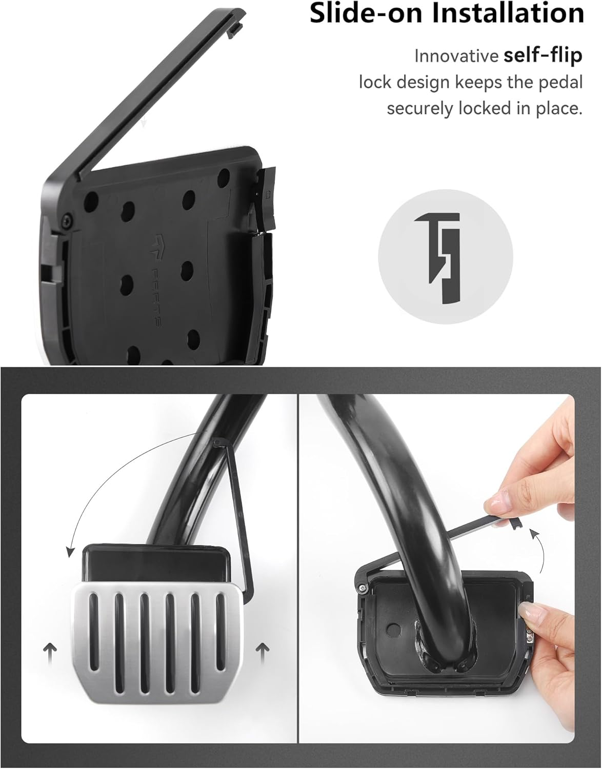 TPARTS Aluminum Self-Flip Lock Performance Pedal Sets Accelerator Brake Pedals Cover for Tesla Model 3 Highland 2024+/Model Y Juniper 2025+ Non-Slip Protector Accessories Foot Pedal Pad Replacement image number 6