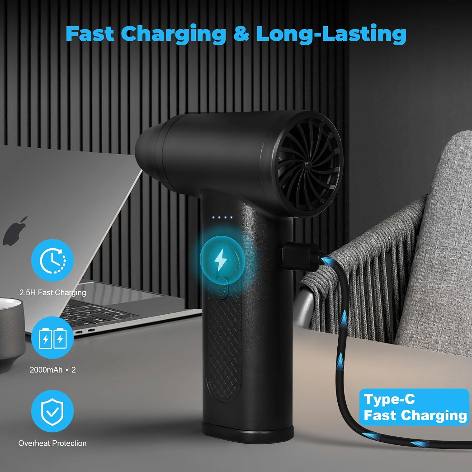 Kozyone Compressed Air Duster, 130000RPM Electric Air Duster with LED Lighting,Rechargeable Air Blowe for PC, Keyboard, Car, Outdoor image number 2