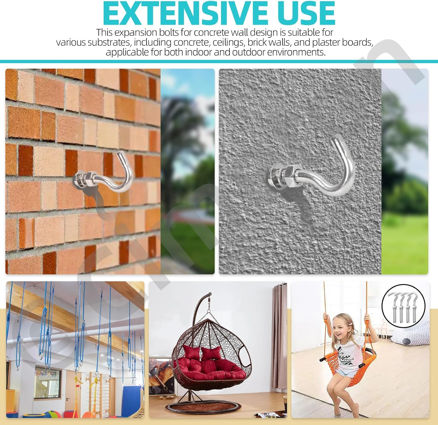 Cimeton 6Pcs M12 Concrete Wall Hook 304 Stainless Steel Expansion Hook Heavy Duty Hook Concrete Wall Hook Screw Open Cup Hook Heavy Duty Hooks Expansion Bolts image number 2