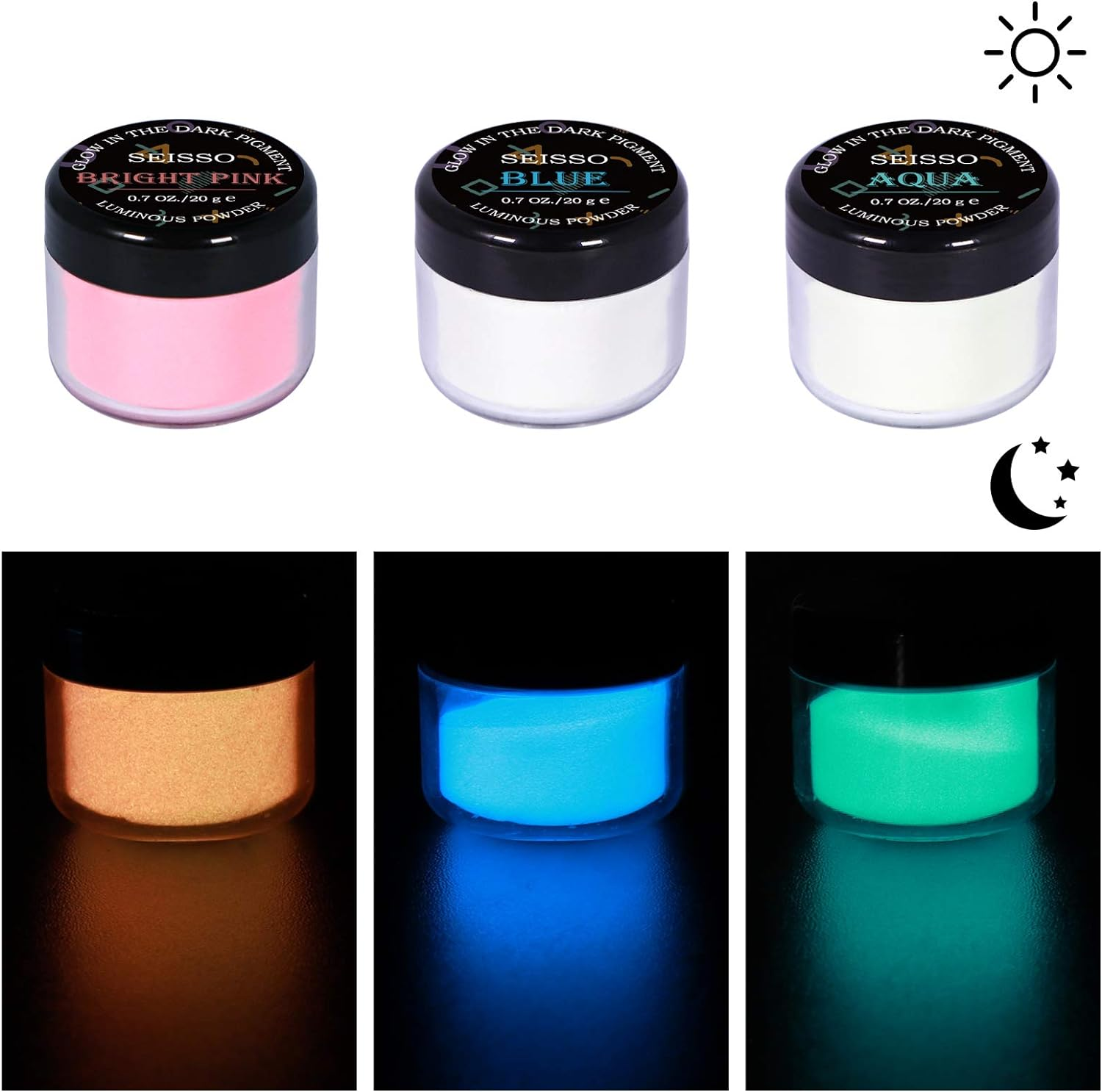 Glow in the Dark Powder 6 Colors - 120G Set 20 G/0.7Oz Each with FREE UV Light | for Halloween, Nail Polish, Crafts, Slime, Epoxy Resin | Bright Luminous for Hours Pigment Safe for Skin & Crafts image number 4
