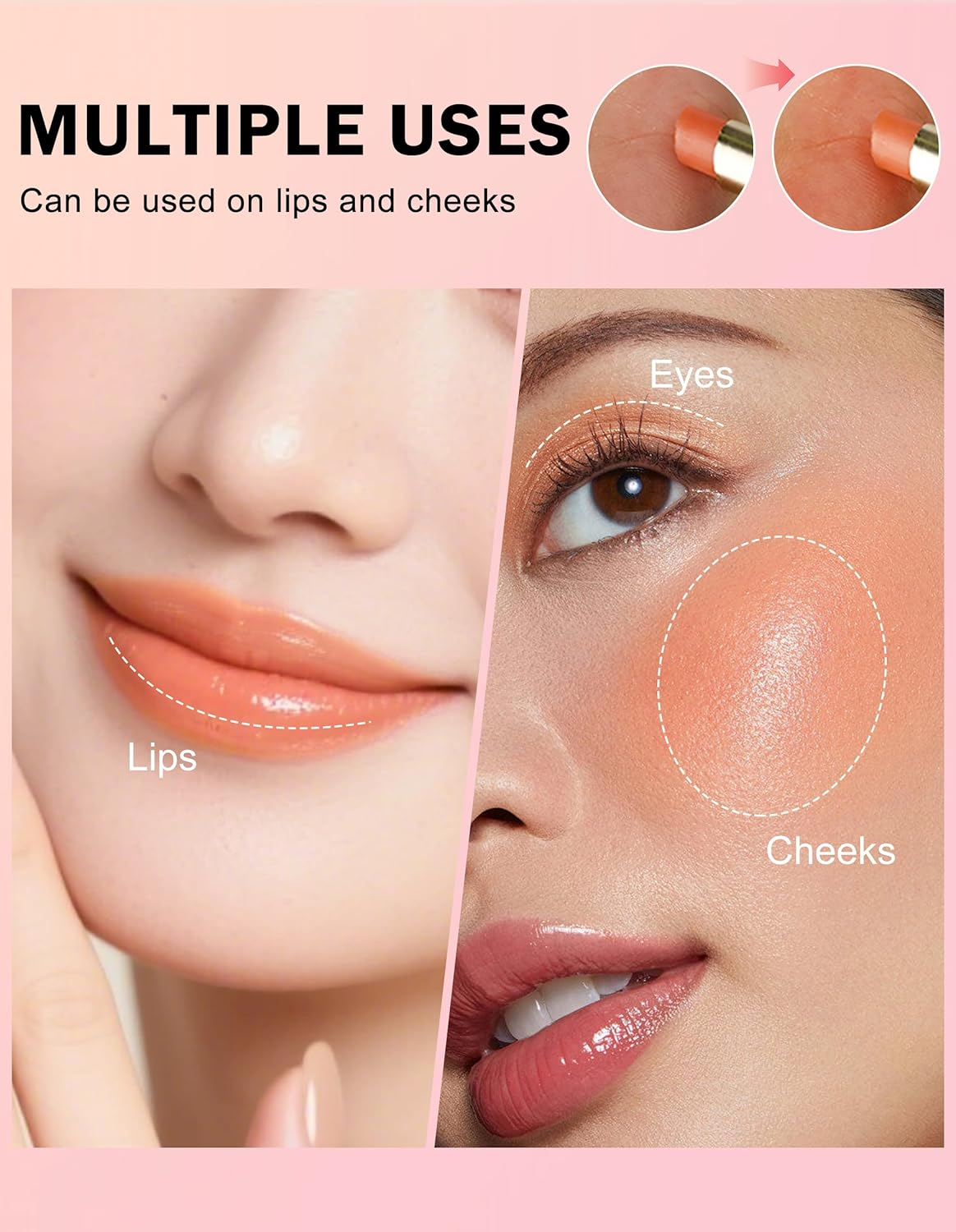 Erinde Color Changing Lipstick, Ph Magic Lip and Cheek Tint, Waterproof Long Lasting Moisturizing Lip Balm, Natural Glow Hydrating Tinted Lip Gloss, Smooth Soft Lip Stain for Women Girls, #1