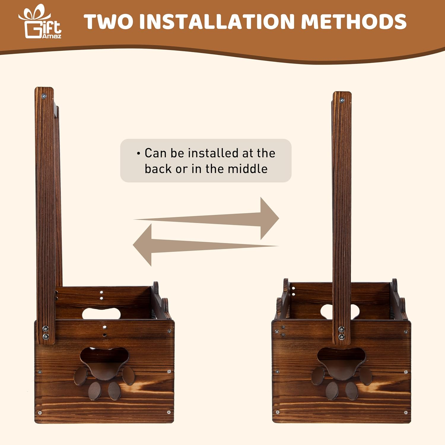 Giftamaz Brown Wooden Baby Gift Crate Closet Basket, Baby Welcome Box, Storage Crate with Handle, Bear Paw Pattern, Natural Finish image number 1